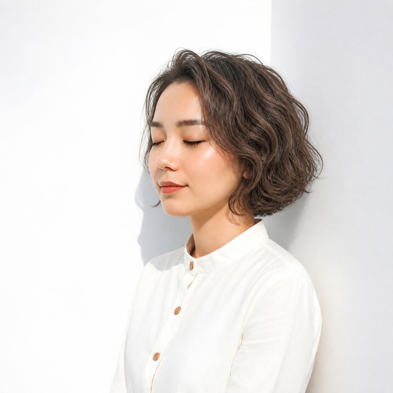 4. ボブパーマ × 前髪なし × ブラウンウェーブ：大きなカールで優雅に