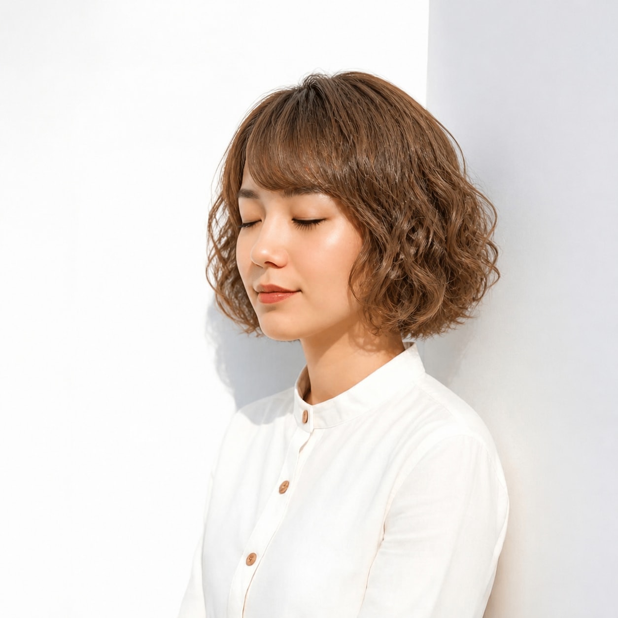 4. ボブパーマ × 強め × ライトブラウン：明るいカールで軽快に