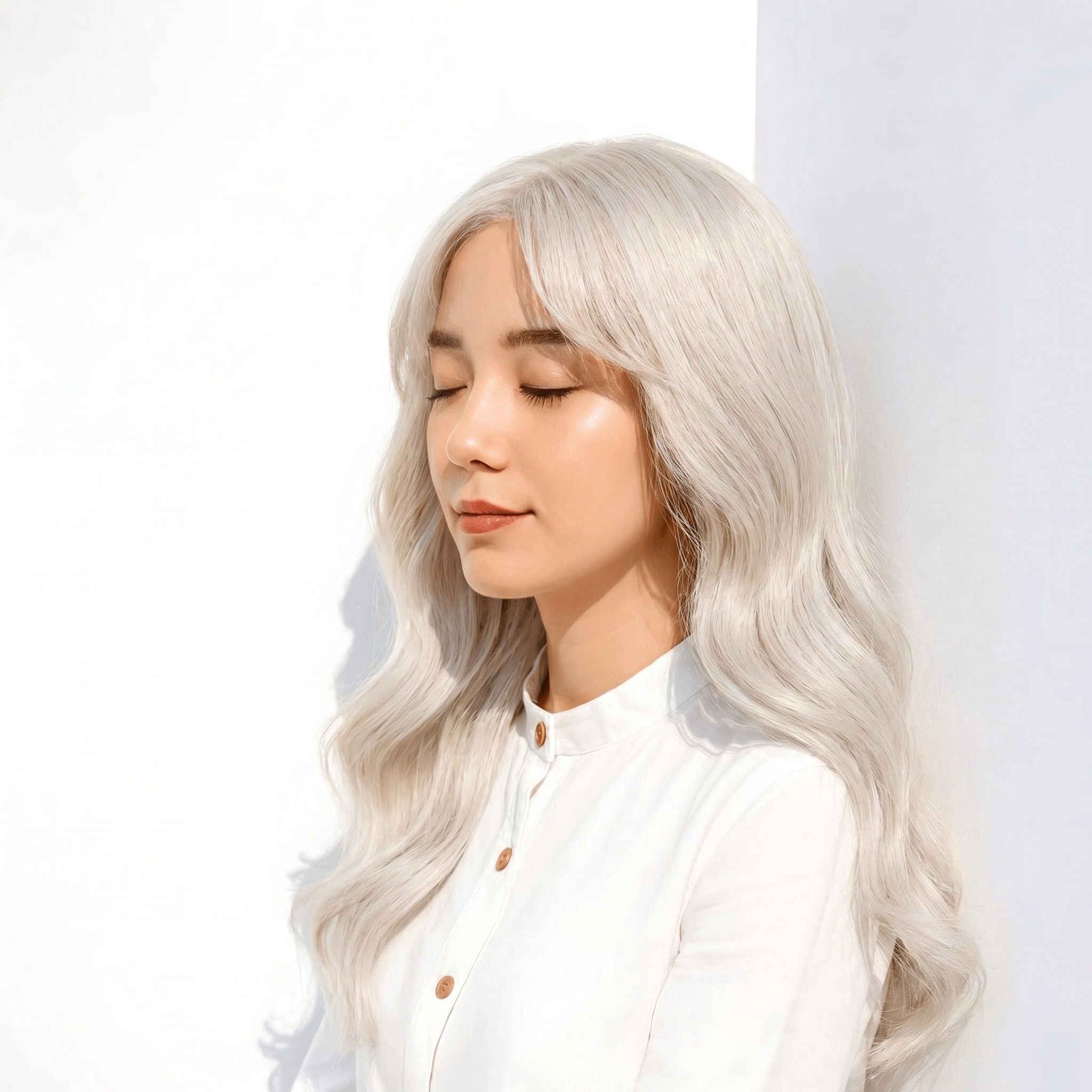 4. ホワイトシルバー×ロング: 落ち着いたトーンで、上品さと今っぽさを両立