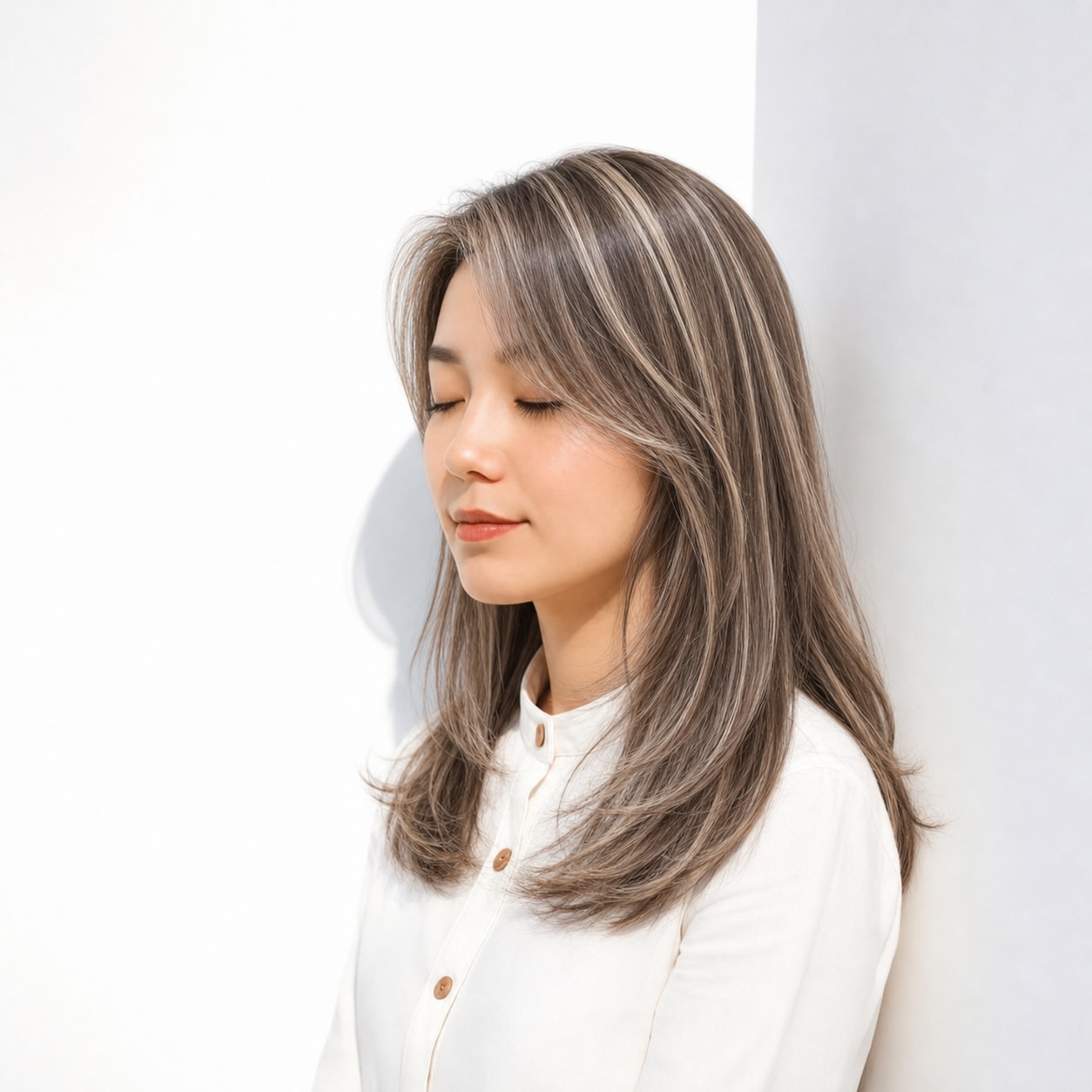 4. ホワイトメッシュ×ストレートミディアム: 細い白いラインで派手になりすぎない