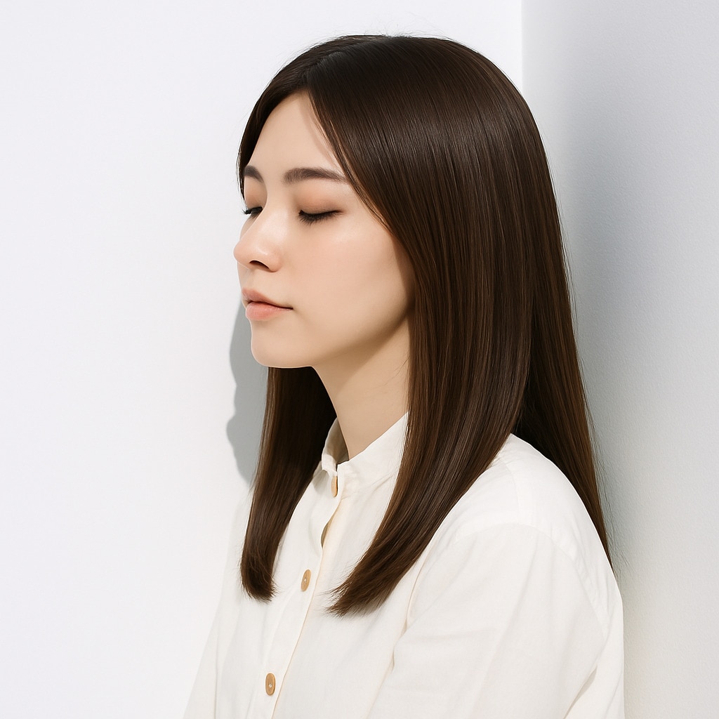 4. モカベージュ×ストレートロング：光を返す上質なツヤが魅力