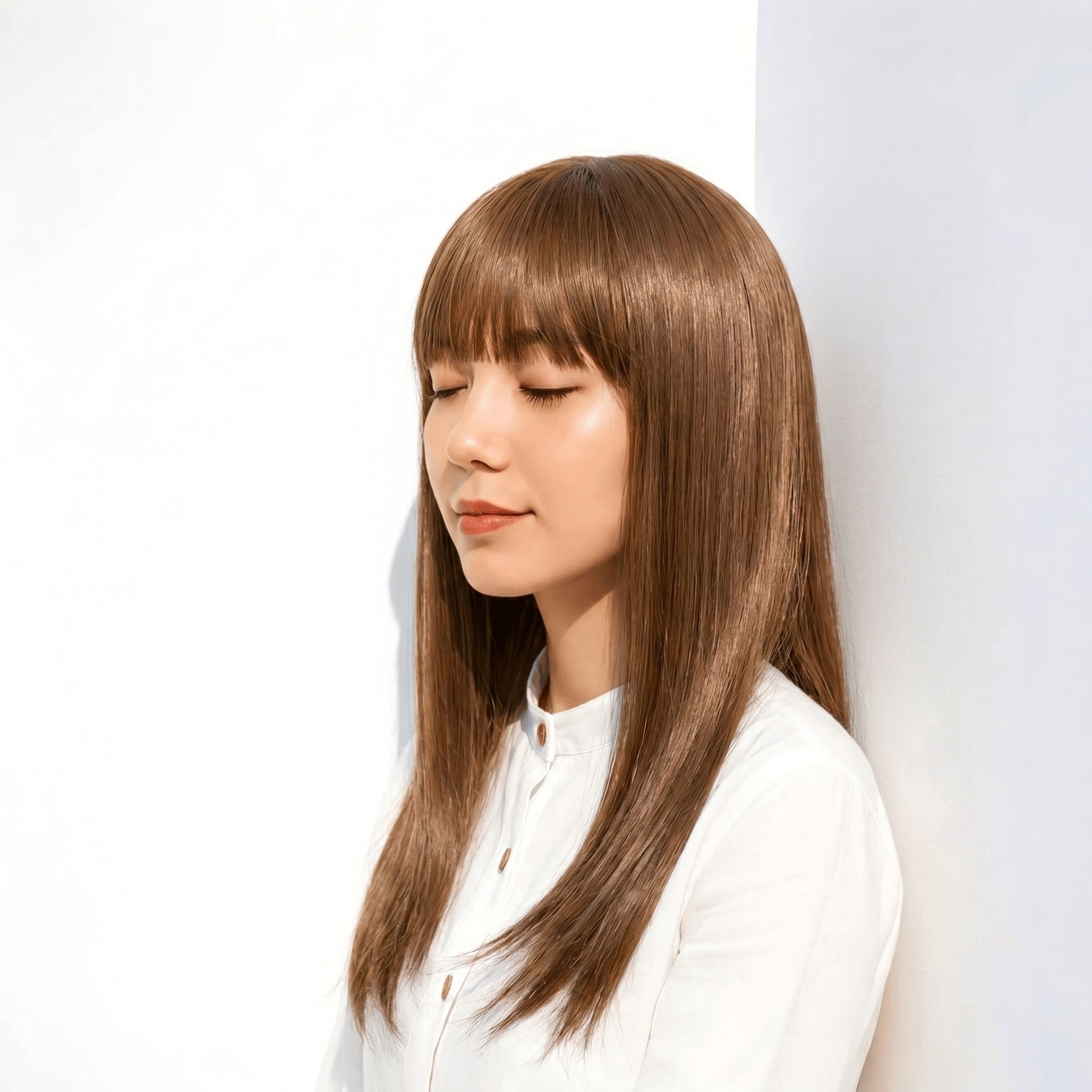 4. ライトブラウン×ロングストレート: 清潔感と抜け感を両立する万能スタイル