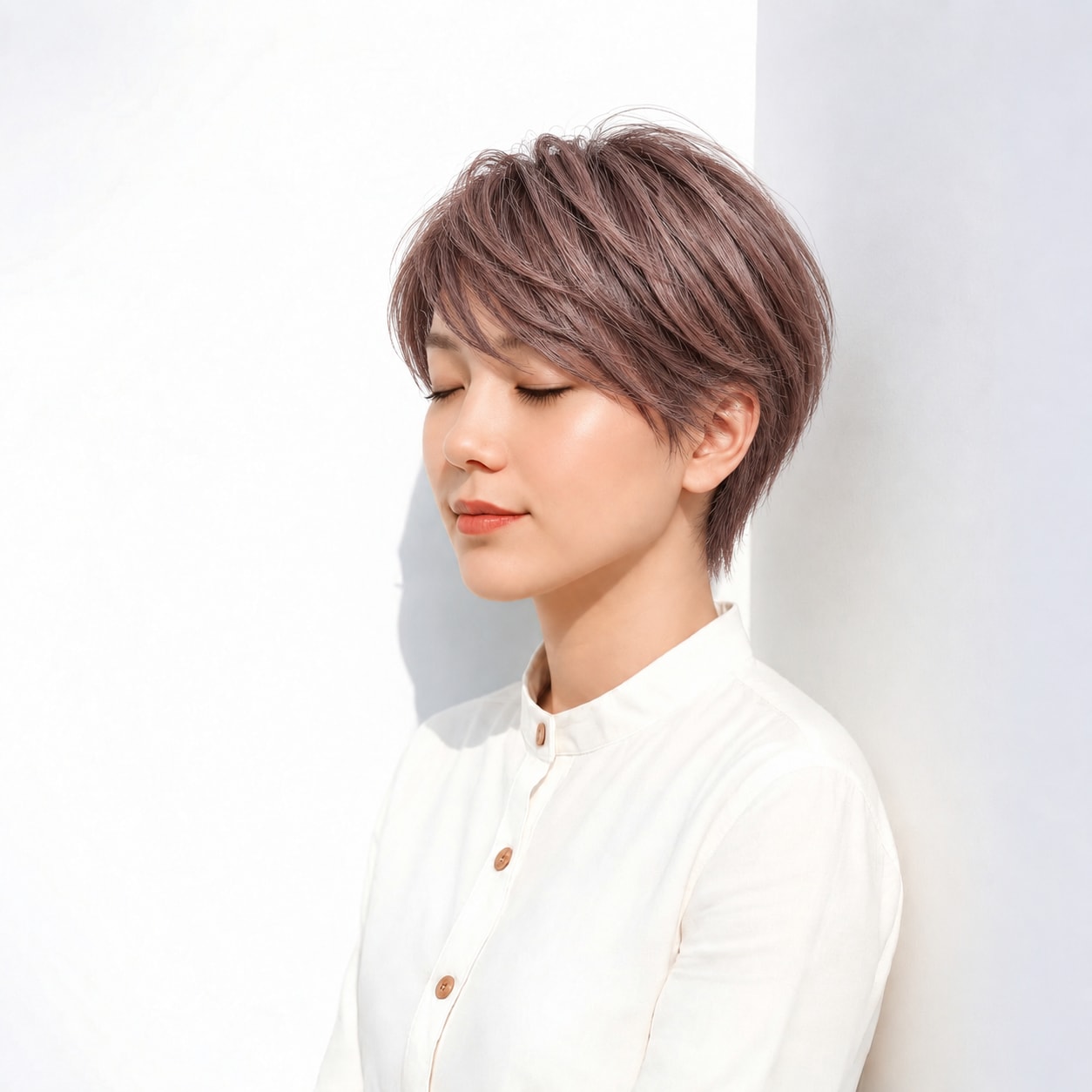 4. レイヤーショート × 赤みブラウン：細かな動きで表情をやわらげる