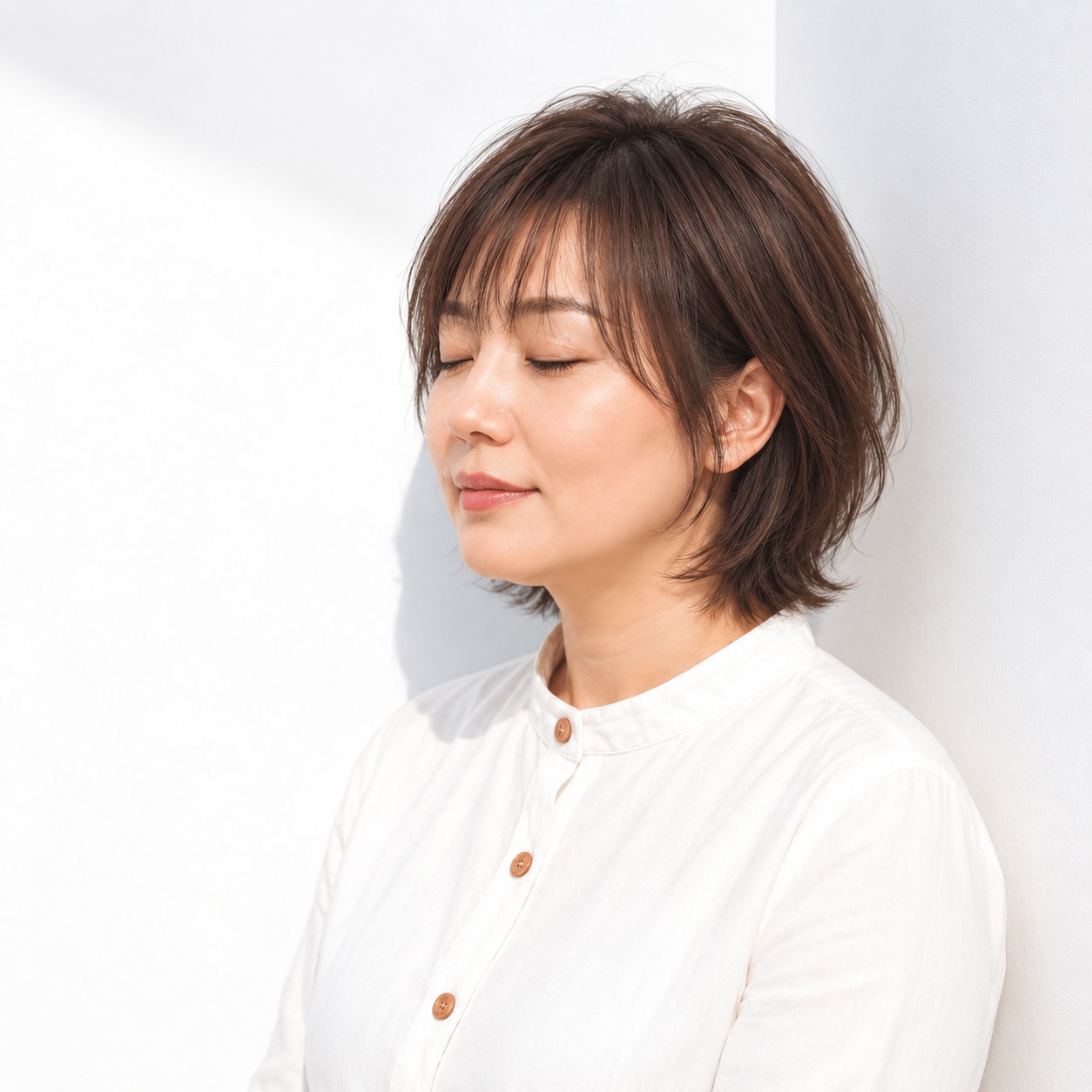 2. 丸みショートボブ × 顔まわりの毛流れ：すっきり上品に
