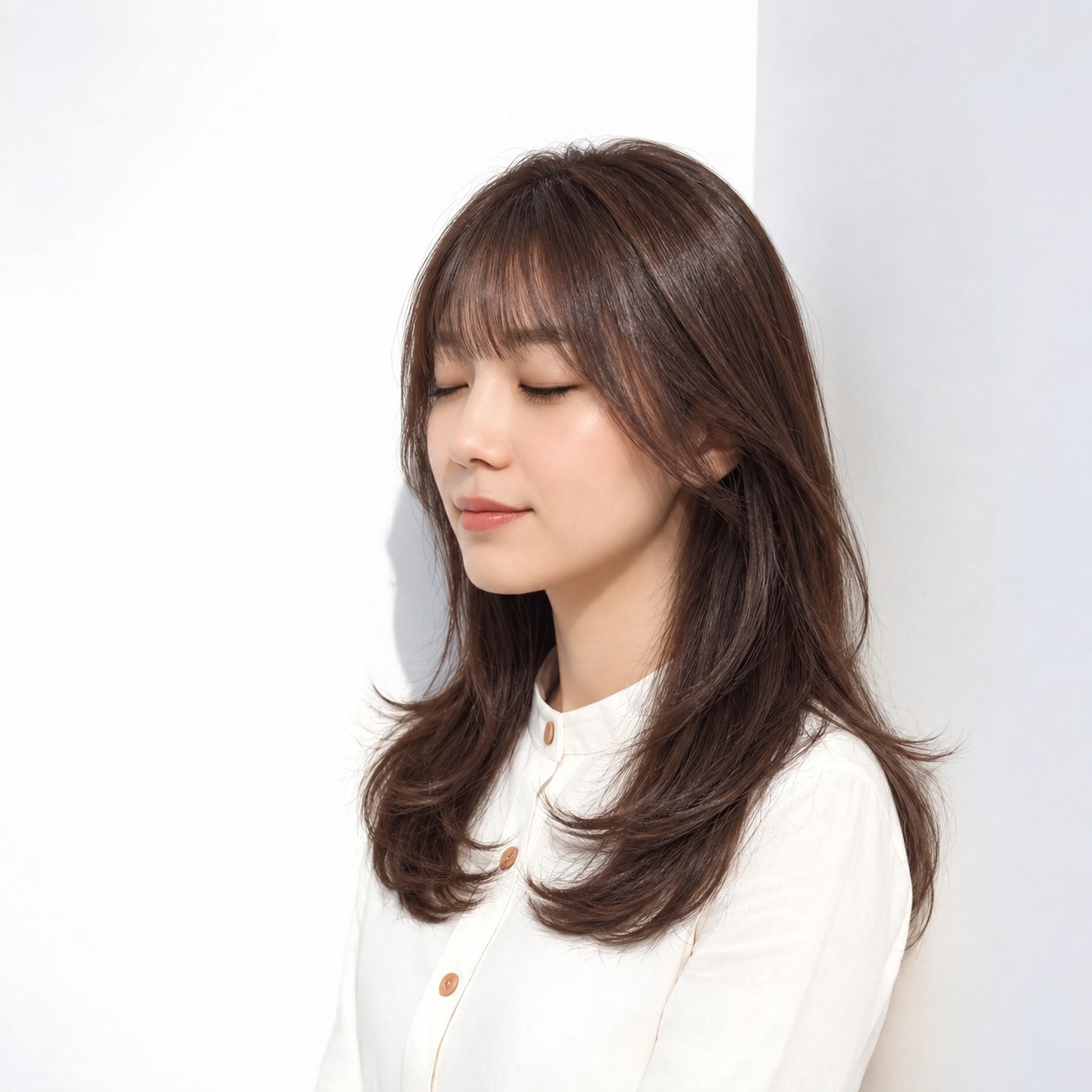 4. ロングレイヤー × 前髪あり × サイドレイヤー：顔まわりに斜めの線が入り、輪郭を自然に包めます