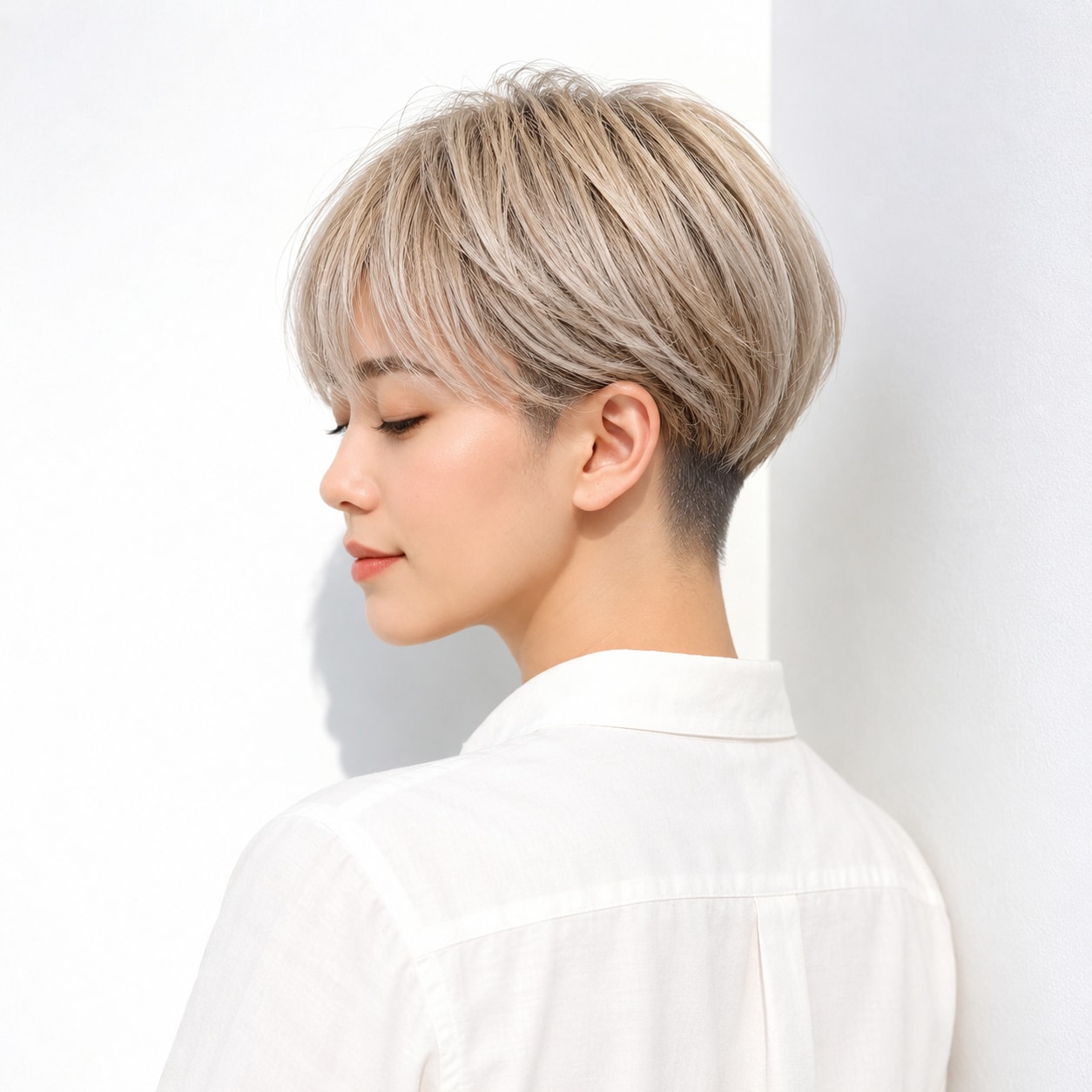 3. 刈り上げショート × ベージュ：明るい髪色でもすっきりまとまる