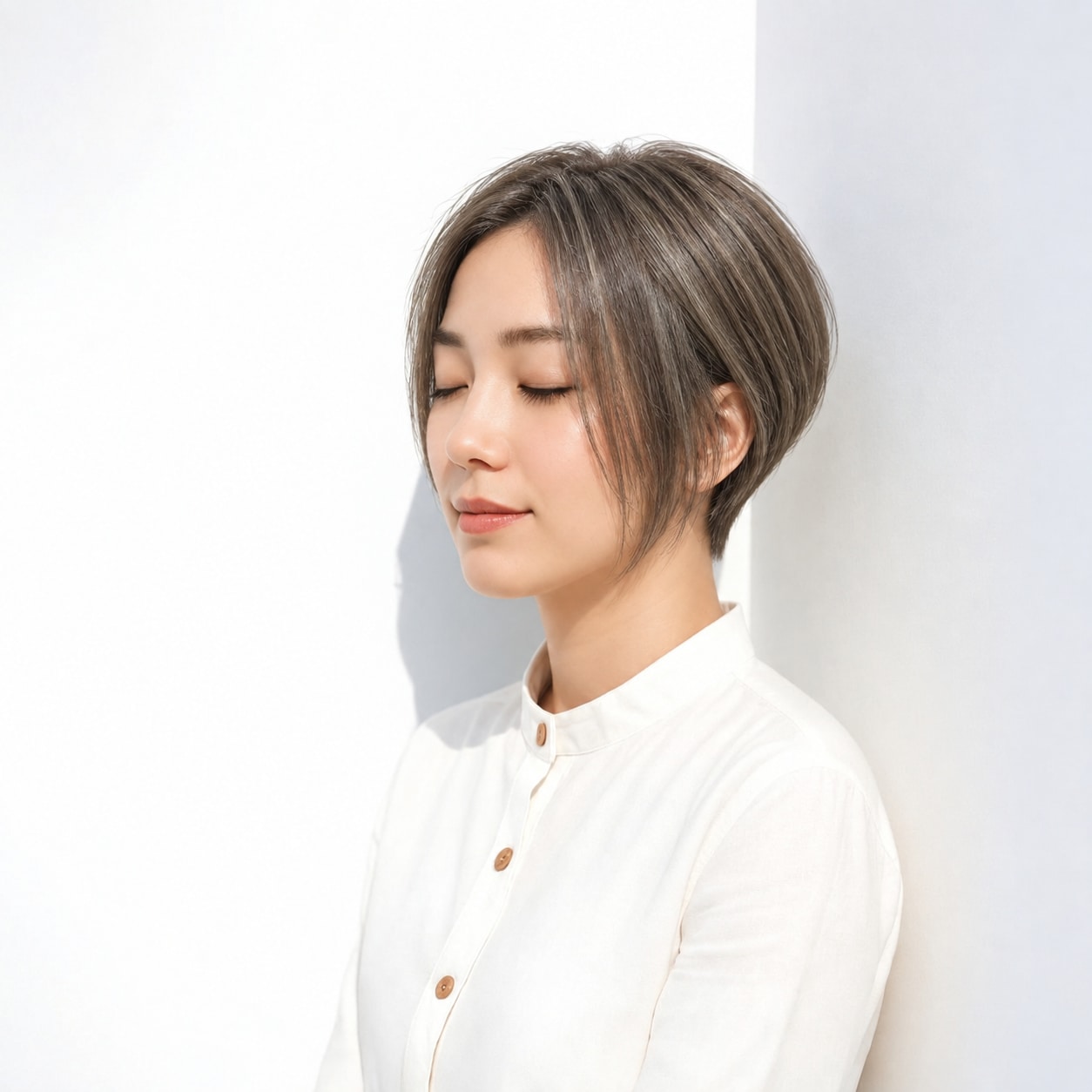 4. 前下がりショートボブ × ストレート：ラインが乱れず、シンプルなボブの形をきれいに見せます