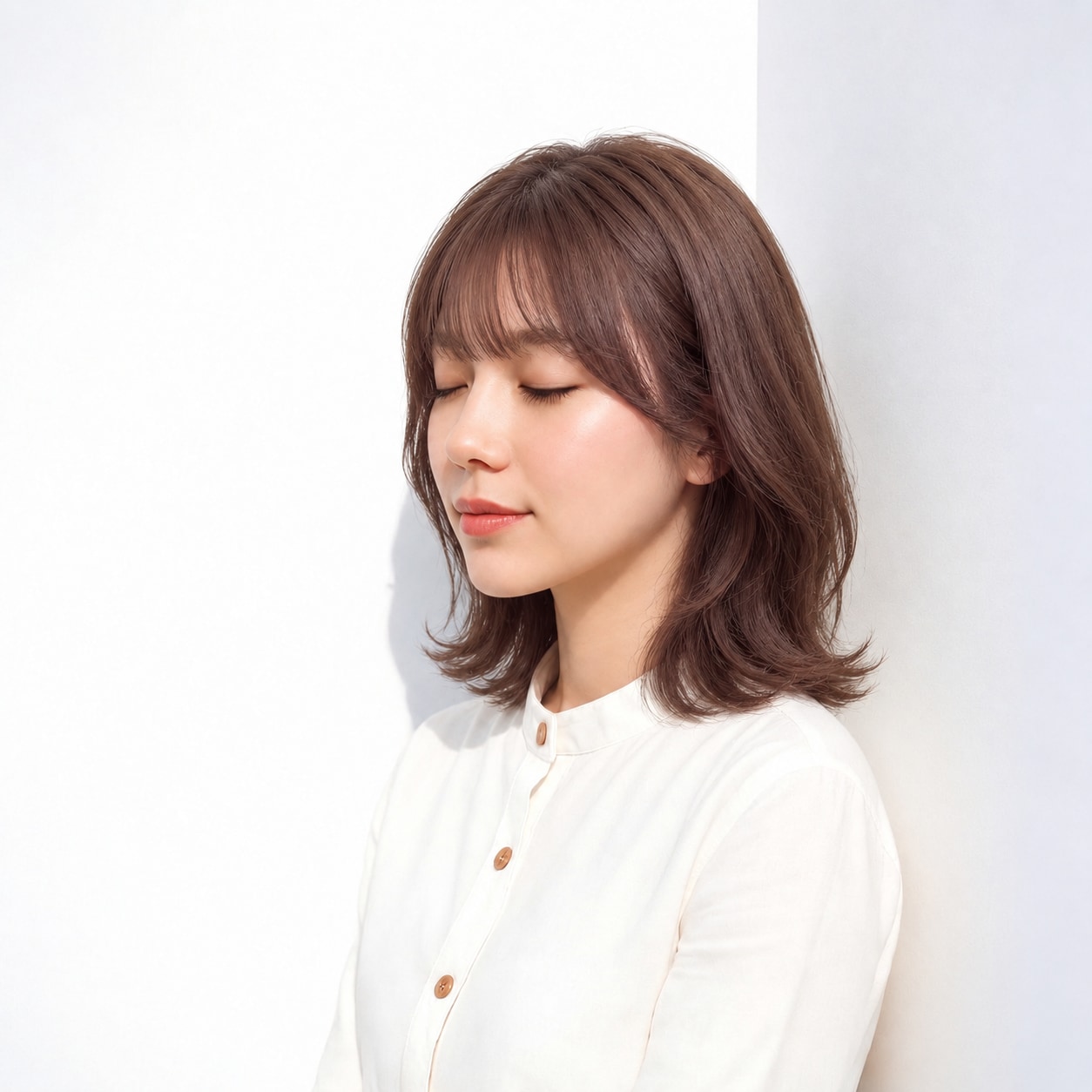 3. 外ハネミディアム × 薄め前髪：自然体で明るい印象に