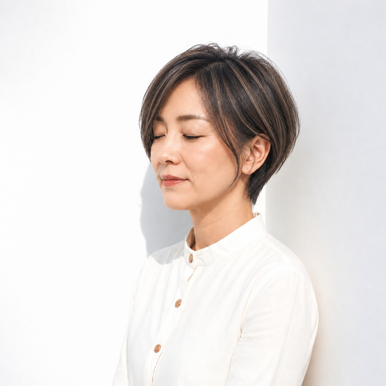 4. ブラウンメッシュ × ショート：細い筋でさりげなく