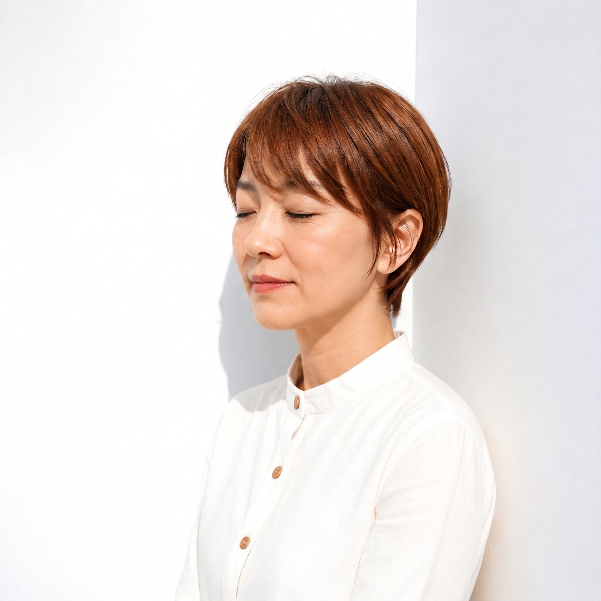 4. 斜めに流す前髪ショート：柔らかさとハンサムさを両立する大人スタイル
