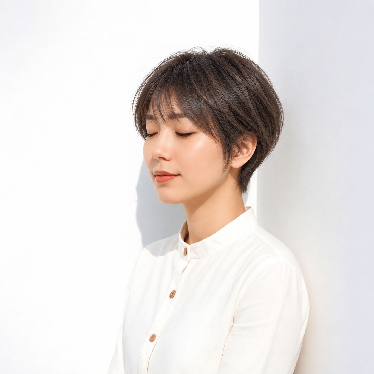 4. 短めマッシュボブ × 薄め前髪：透ける前髪が目元を軽く見せる