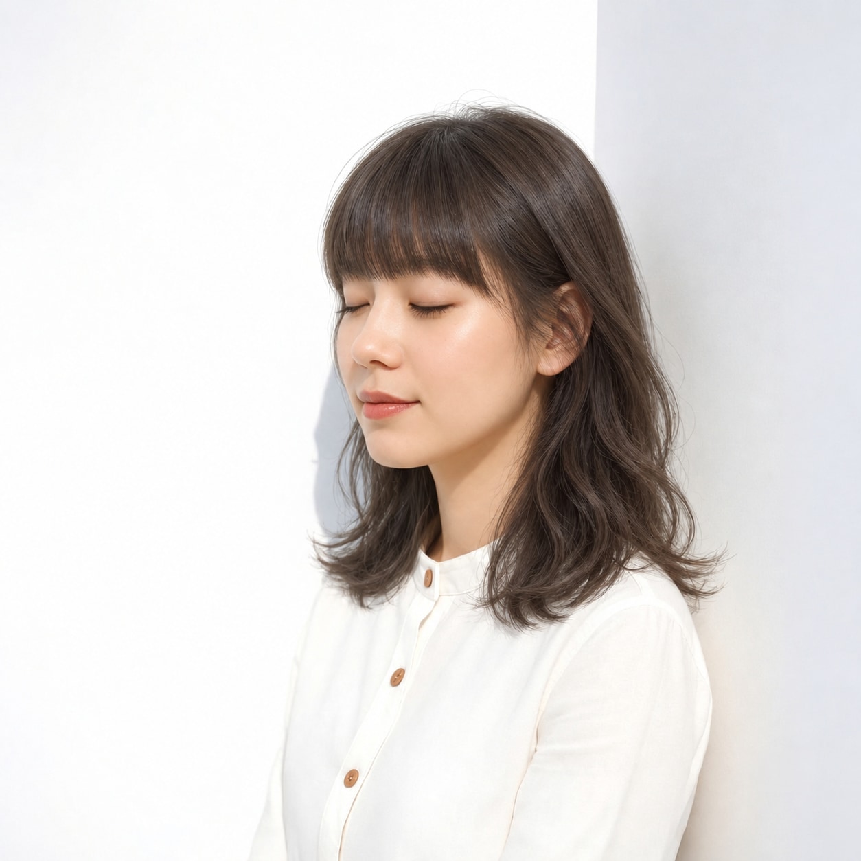 4. 重めバング × 内巻き前髪：直線の強さを抑え、重めでもやさしい曲線が出ます