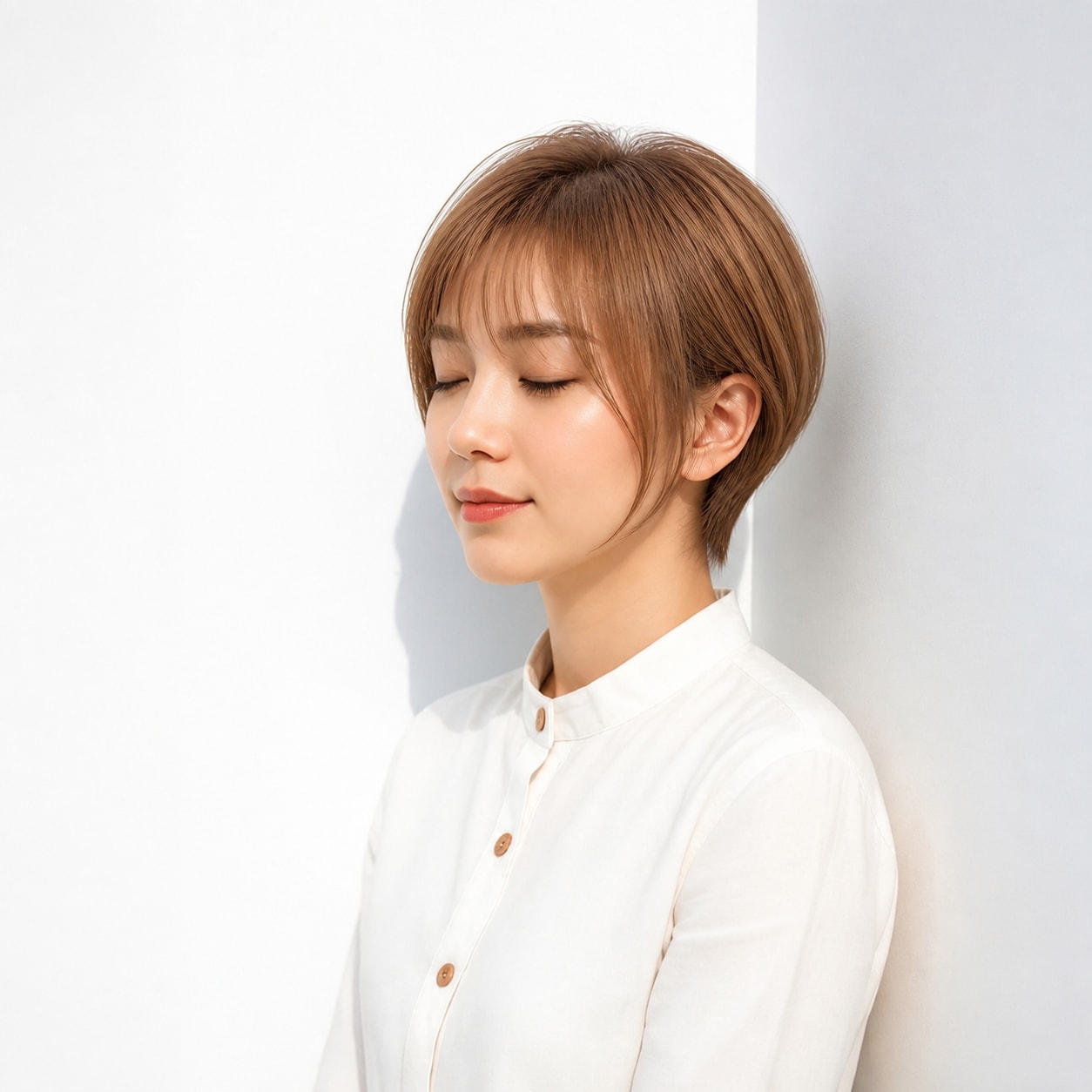 4. 面長ボブ × 前髪あり × 長めサイドバング：頬まわりを自然にカバー