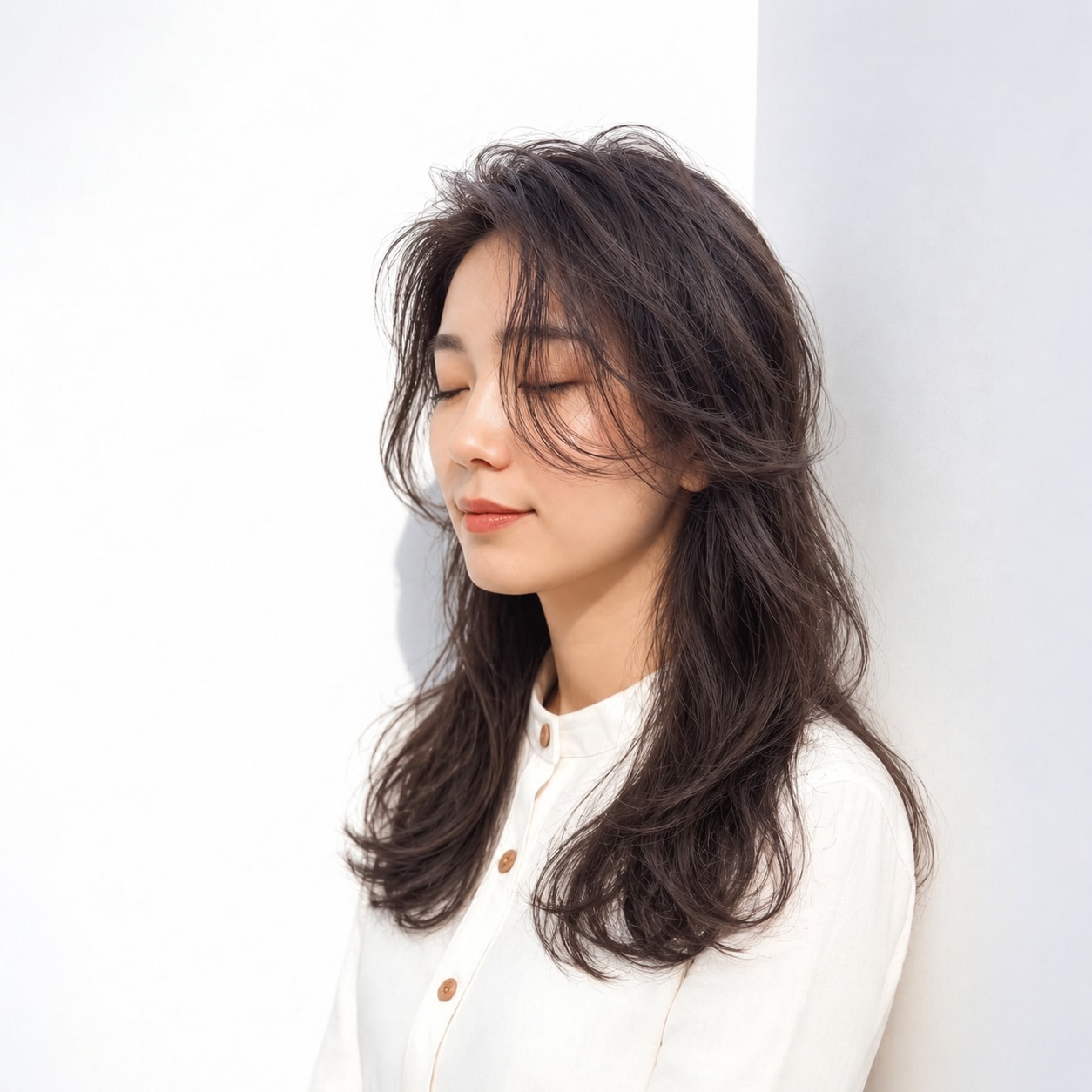 4. S字バング × ウェーブロング：揺れる毛束が顔まわりに華やかさを添える