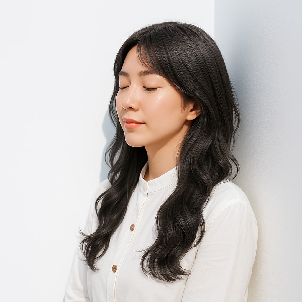 3. ダークグレージュ×ロングウェーブ：深みの中に透け感を仕込む上品ニュアンス