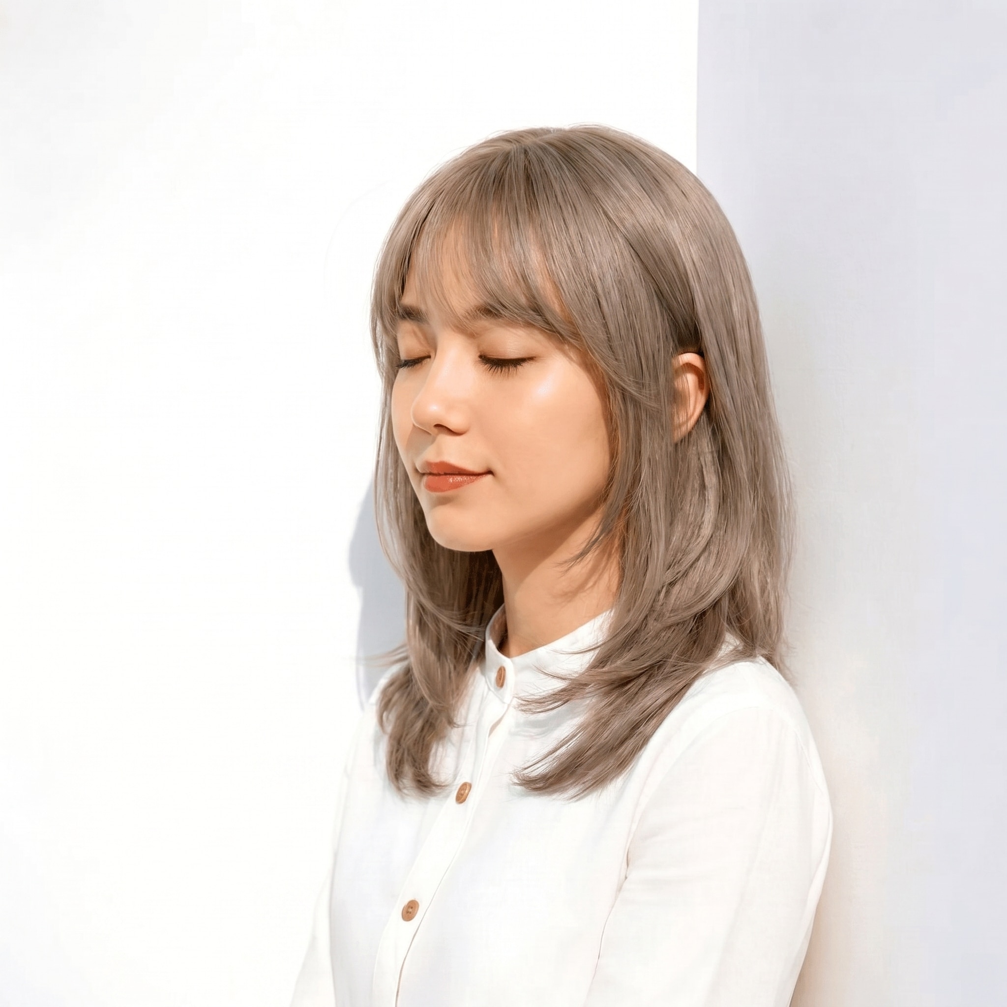 41. モカベージュ×ミディアムヘア: ふわっと流れる動きで軽やかさをプラス