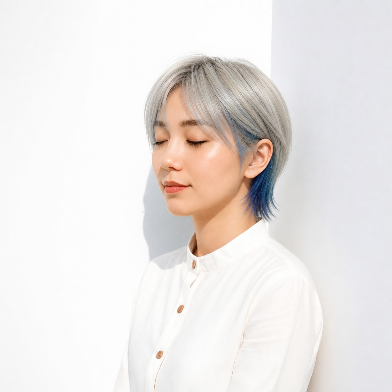 5. くすみブルー×ショート: 毛先のターコイズブルーで短めヘアに個性が出る