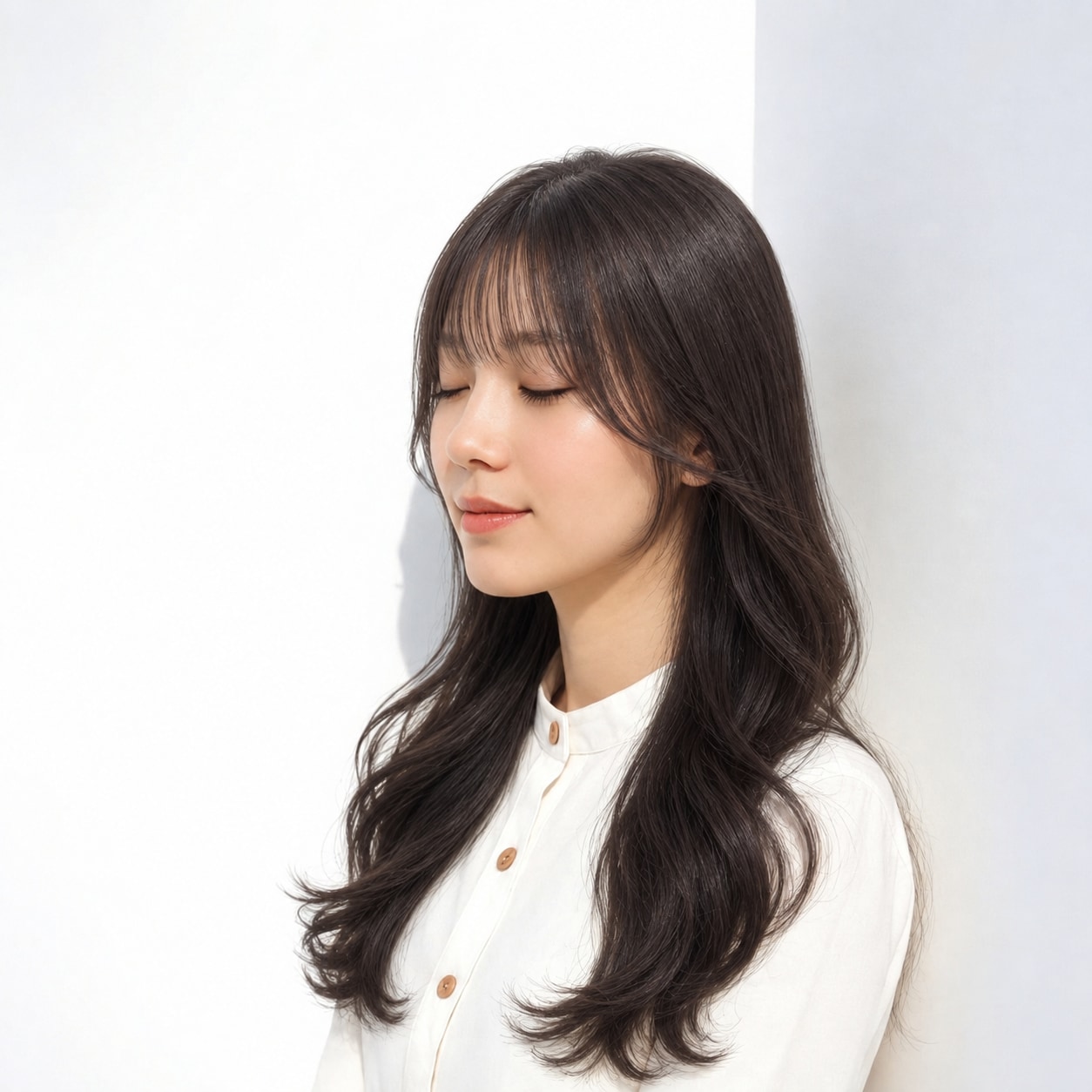 5. アイドル前髪 × 流し前髪：頬横に斜めの線が生まれ、横顔へ奥行きが出ます