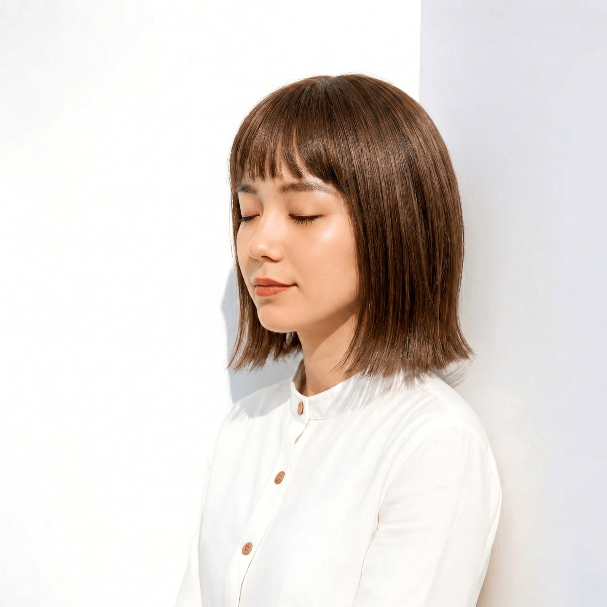 5. アッシュ ベージュ×ストレートボブ: 軽やかな動きが魅力のワンカラー