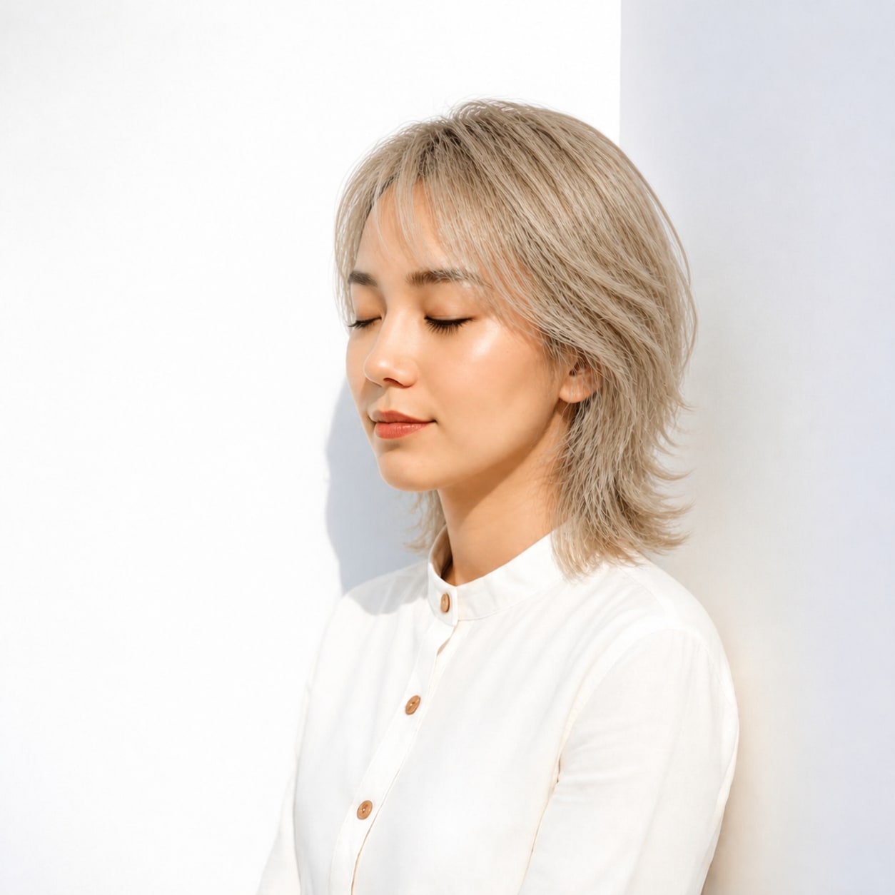 5. アッシュブロンド × ショートレイヤー：明るいアッシュで動きをやわらかく