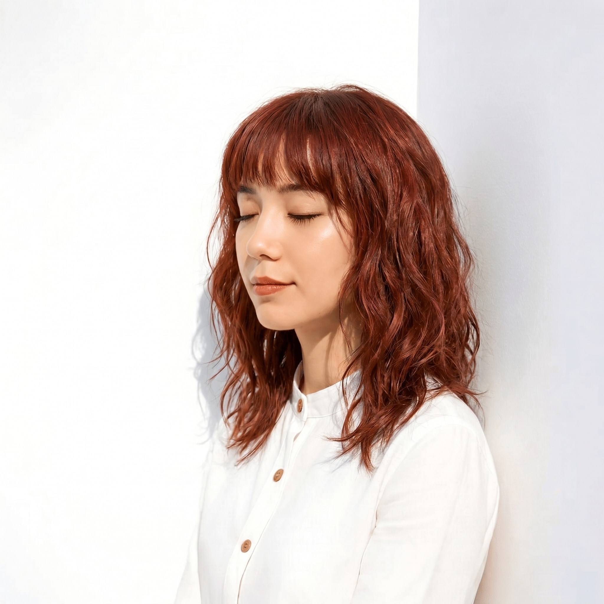 5. アッシュレッド×くびれシルエット×レッド: ゆるい動きで柔らかく華やかな雰囲気に