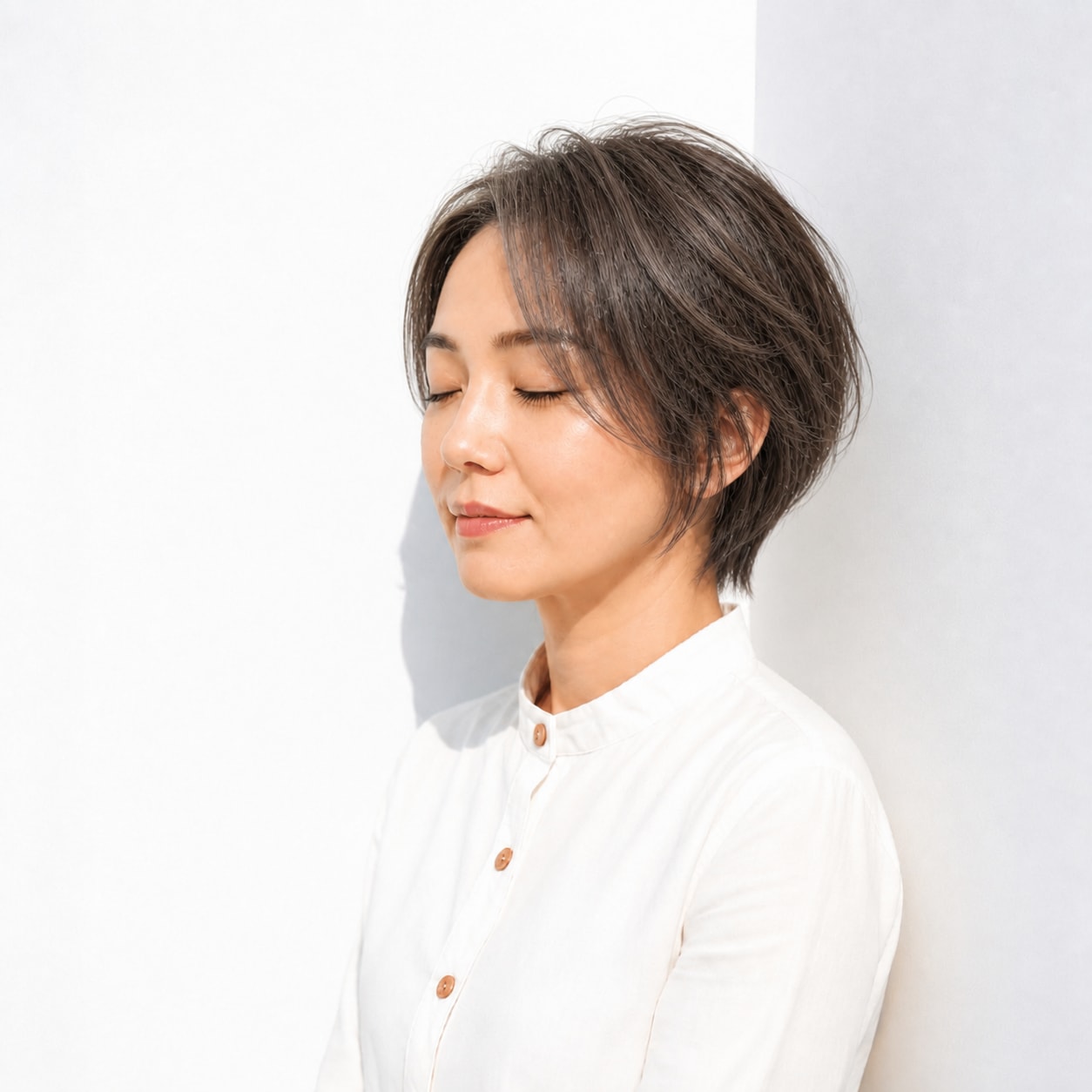 5. ウルフボブ × 長め襟足：40代の横顔にメリハリを