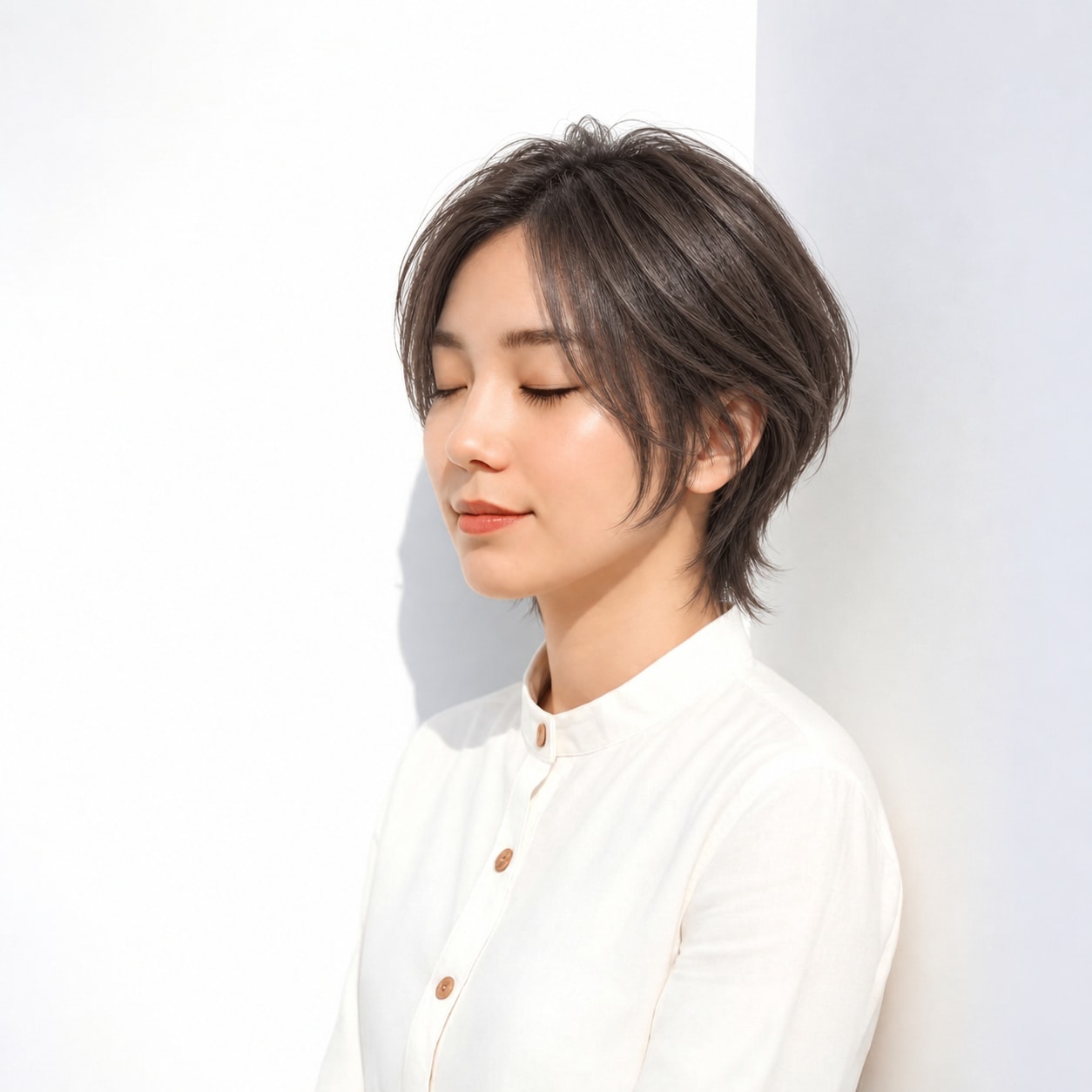 5. ウルフレイヤー × ショート × 軽めシルエット：輪郭線が一か所に固まらず、動きのある印象になります