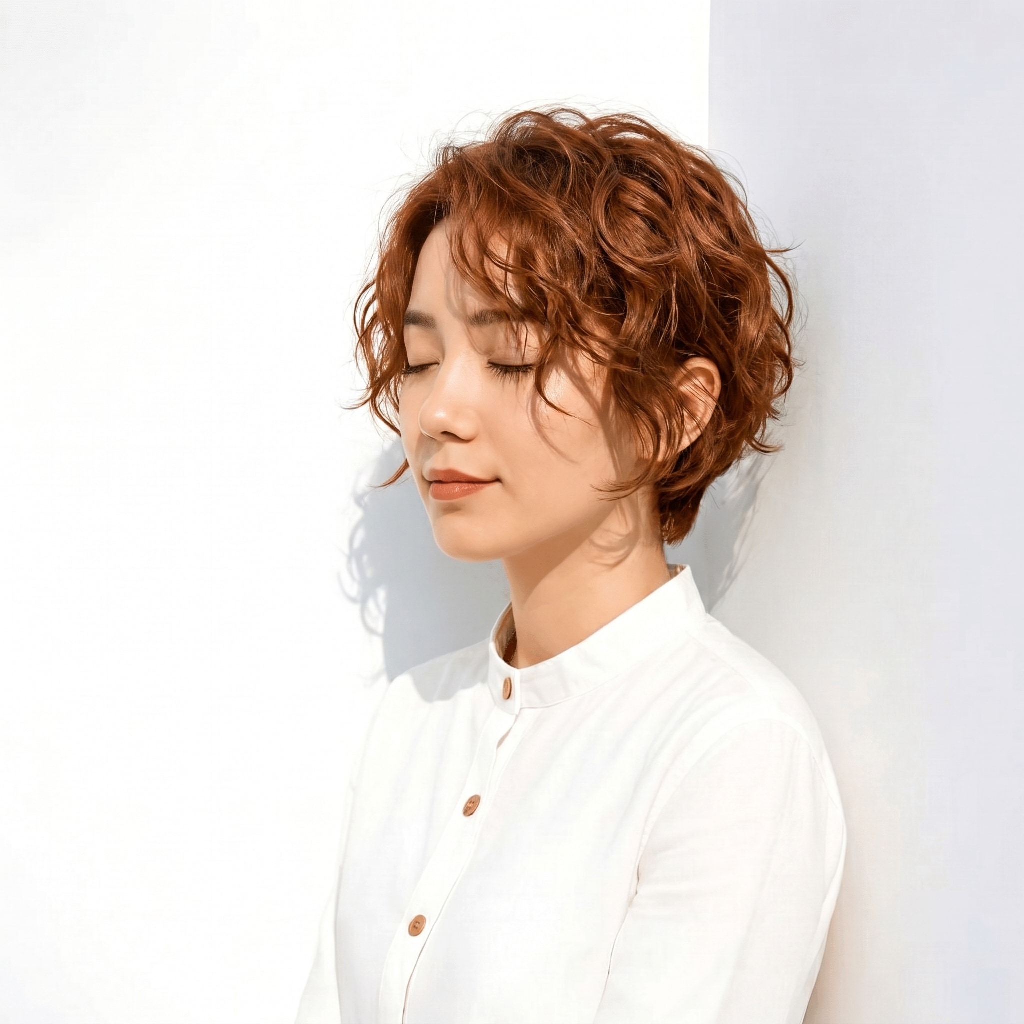 5. カッパーブラウン×ツヤブラウン×顔なじみ前髪: やさしい質感が出て、大人っぽさをやわらげる