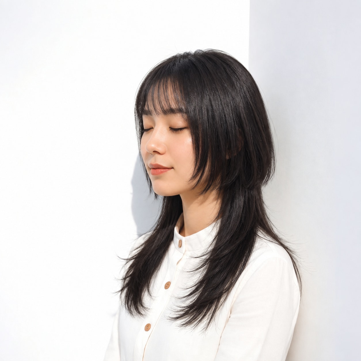 5. クラゲウルフ × ロング × あご下から始まる段差：顔まわりは落ち着き、首元だけにウルフの動きを出せます