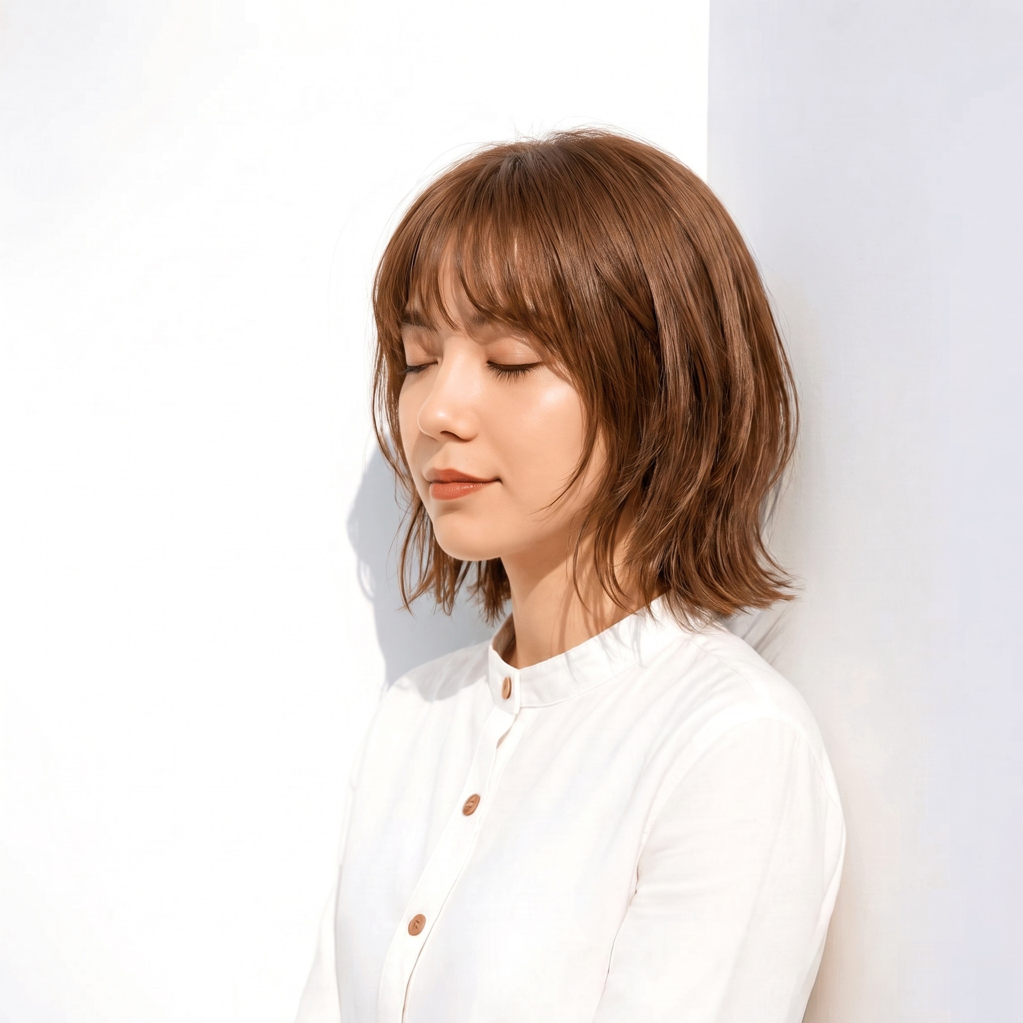 5. ココアブラウン×外ハネボブ: 赤みと深さの中間色で外ハネボブが華やかになる