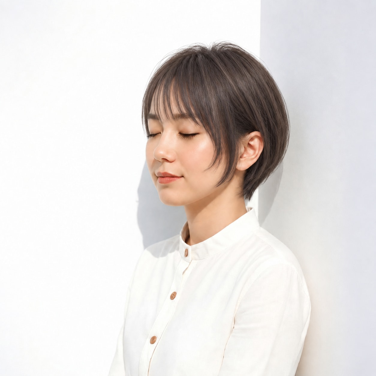 5. ショートボブ × 長めサイドバング：頬の横に縦のラインを