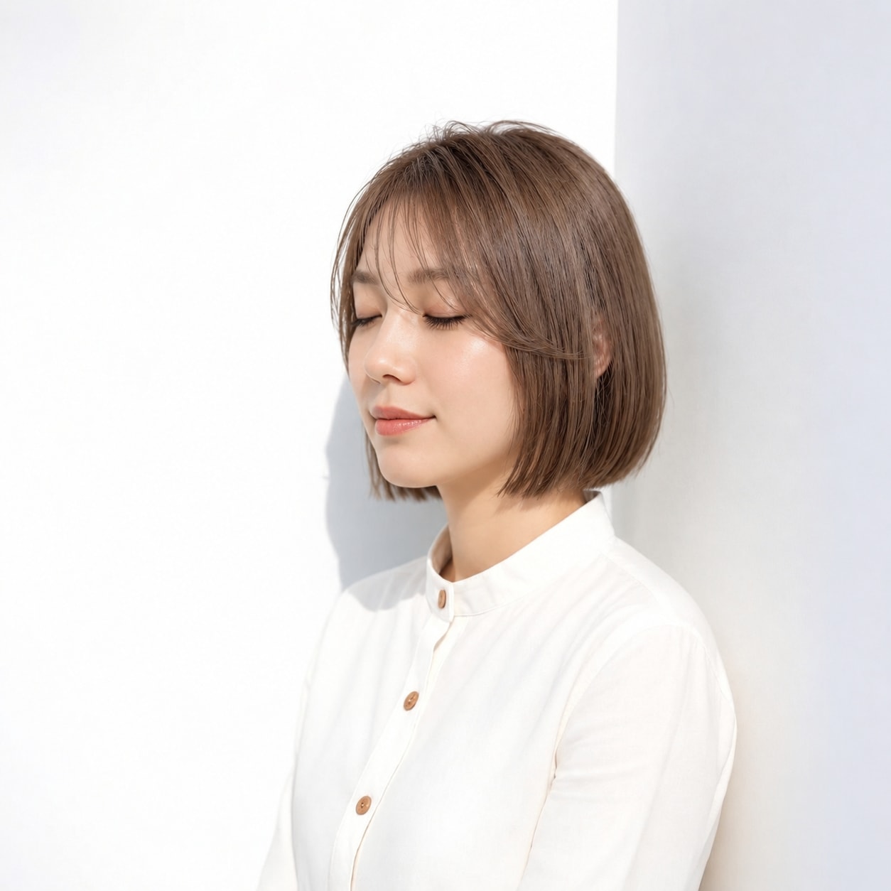 5. ストレートボブ × ベージュブラウン：さらりと揺れる明るい毛先