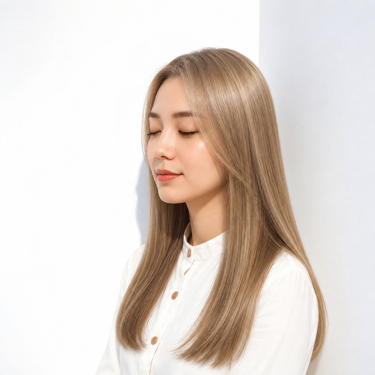 ストレートロングに合わせた明るめのハニーベージュ