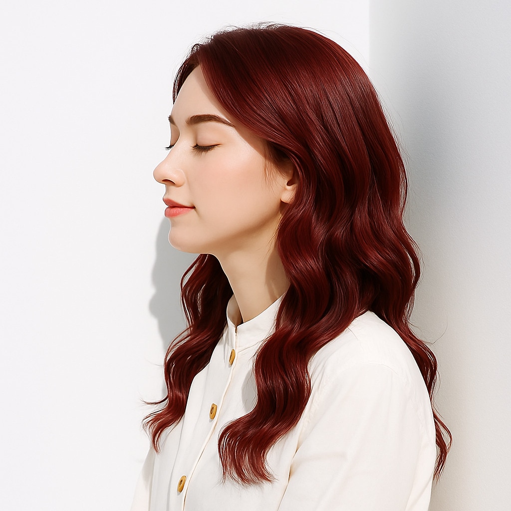 5. ピンクレッド×Sカール：ゆるいカールで動きをプラス