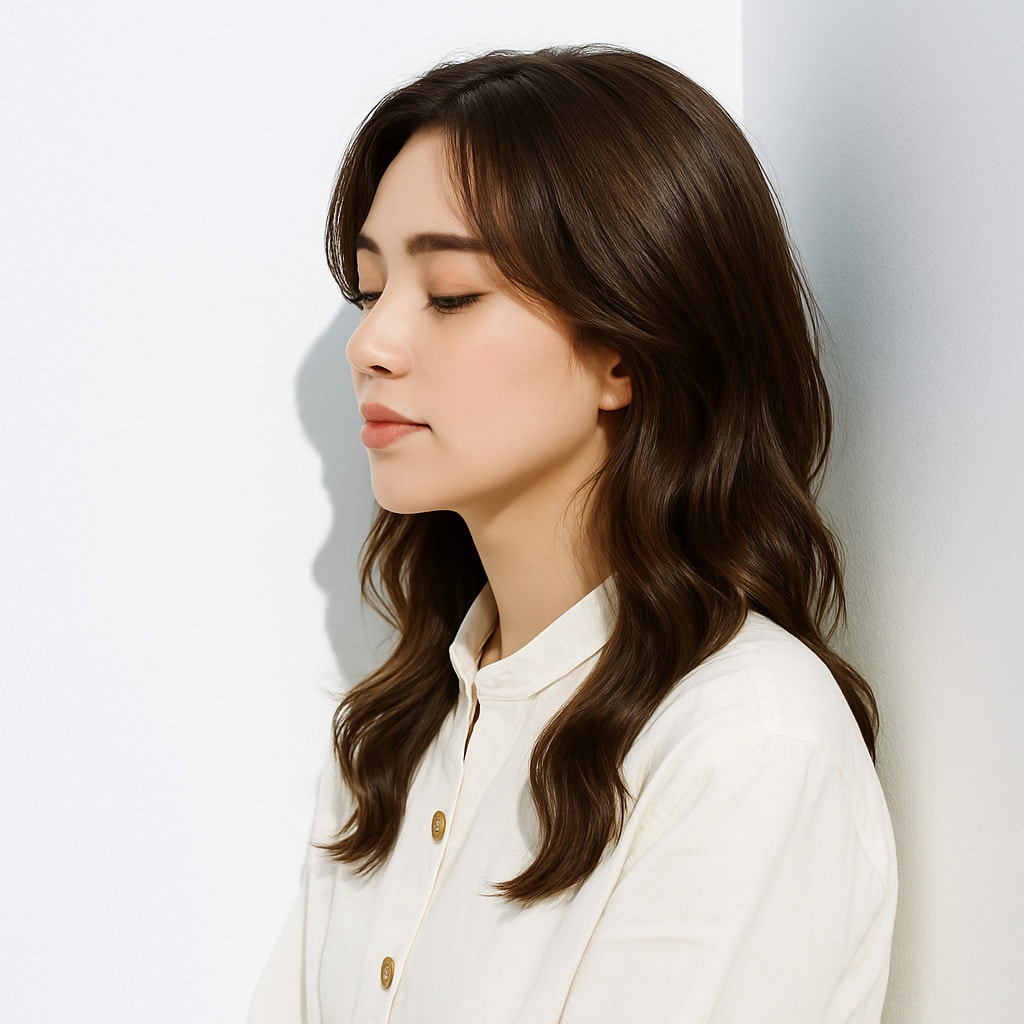 5. ブラウンベージュ×ミディアムロング：柔らかな色合いで顔まわりをトーンアップ