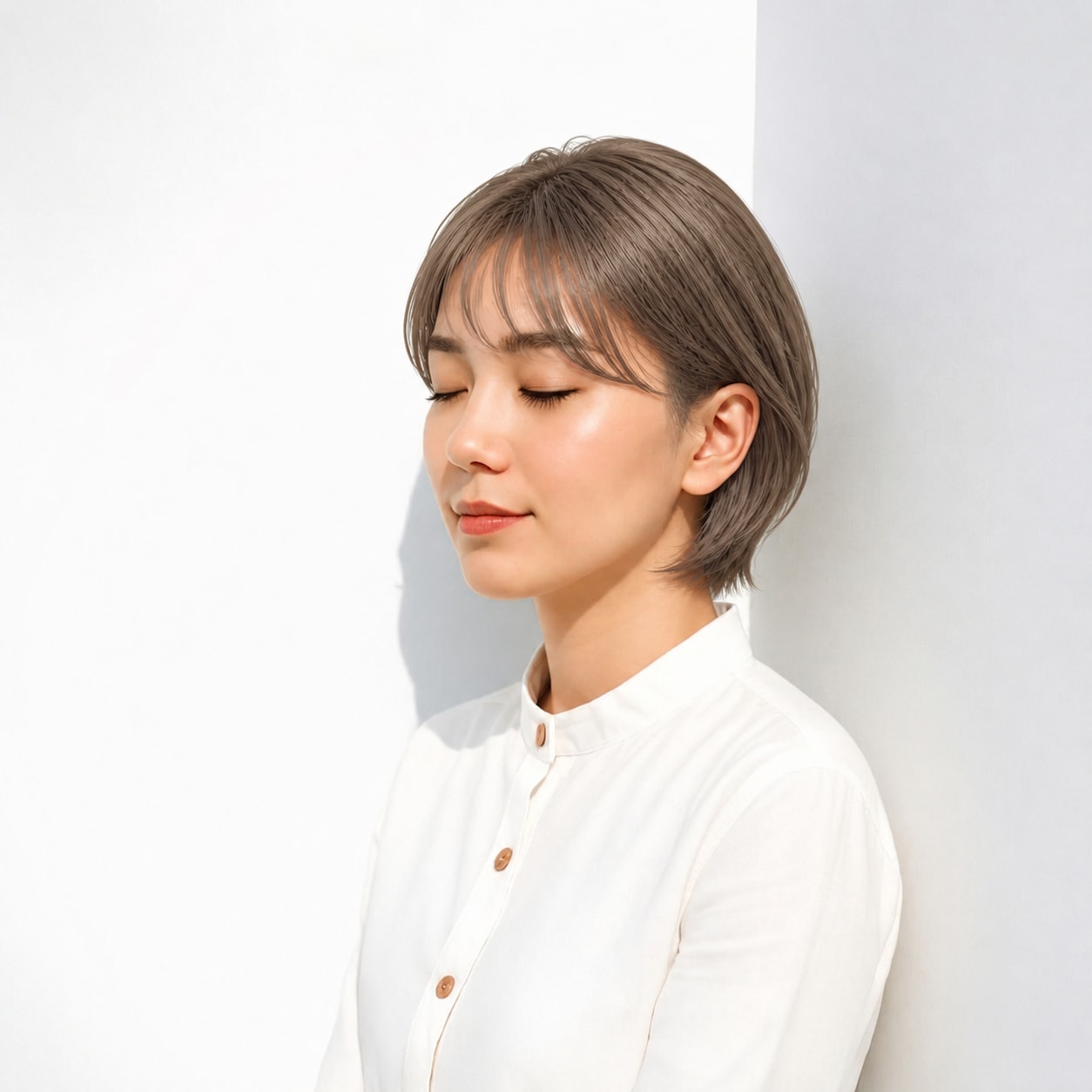 5. フレンチバング × ショートボブ：アッシュカラーを軽く
