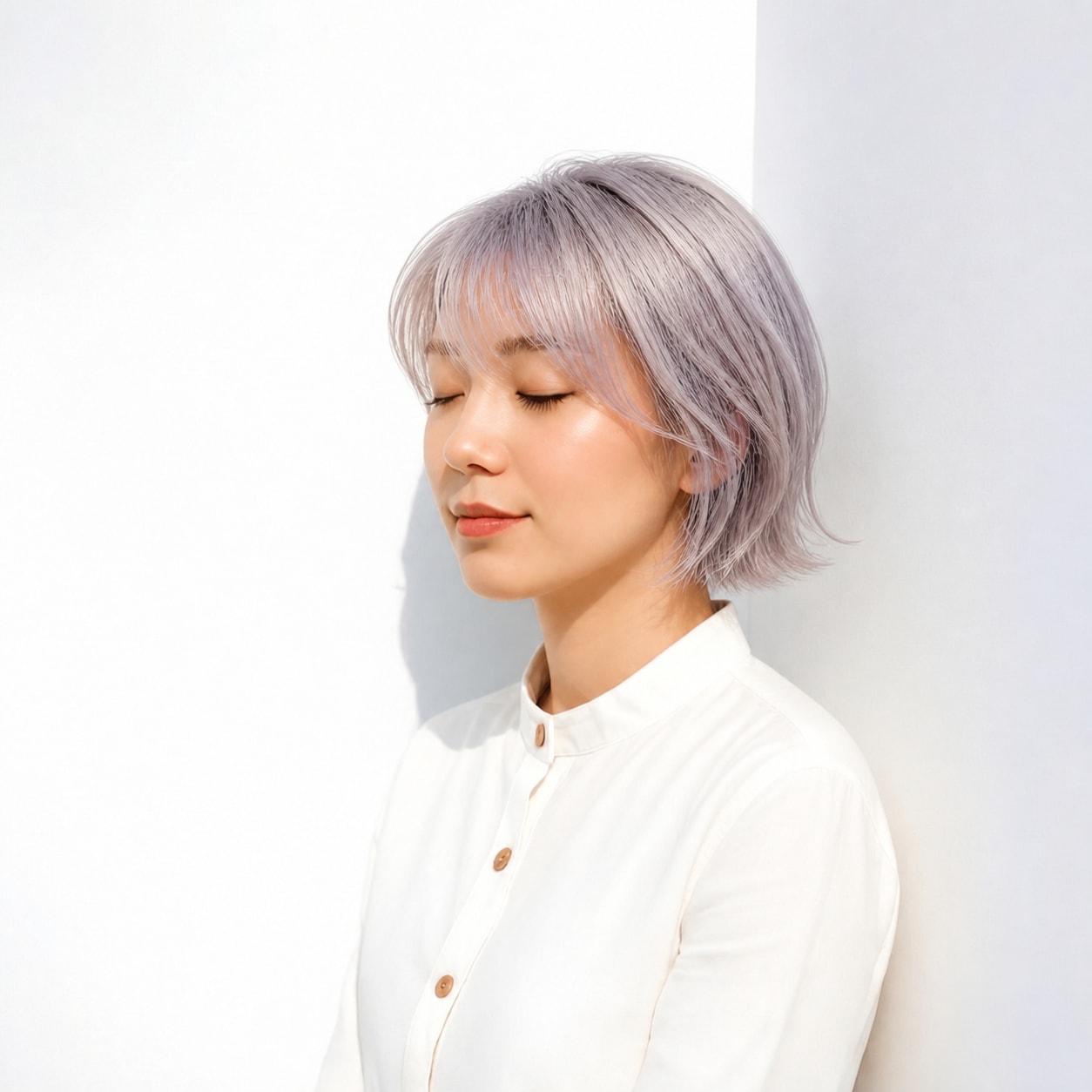 5. ホワイトラベンダー × ショートレイヤー：毛束の動きをやわらかく