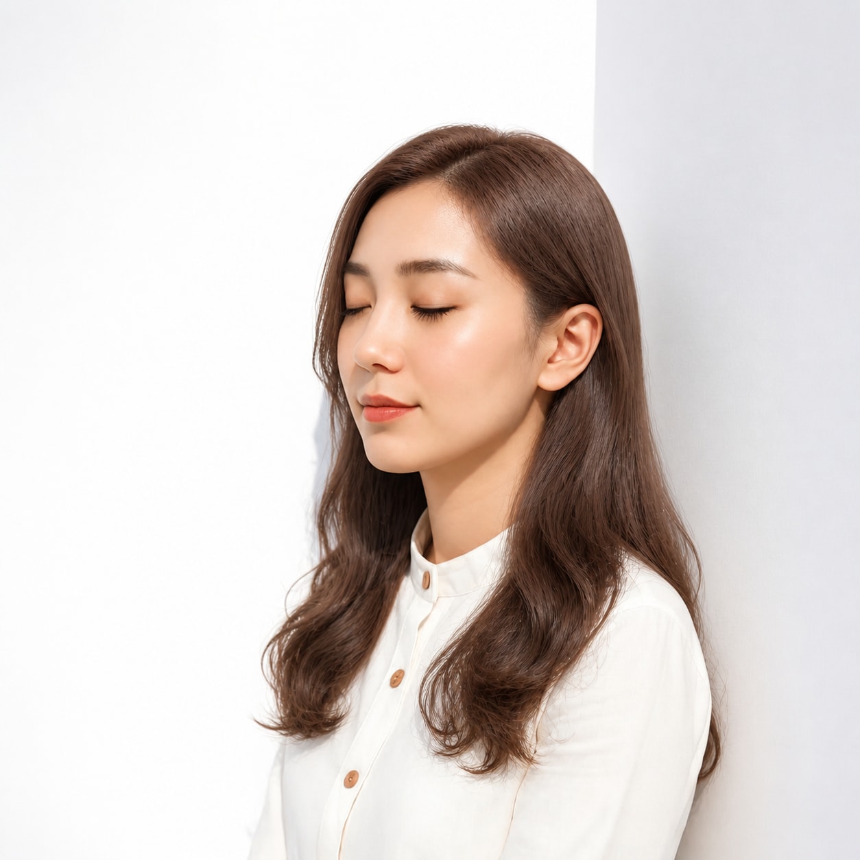 5. マロンブラウン × かき上げロング：大人っぽい華やかさに
