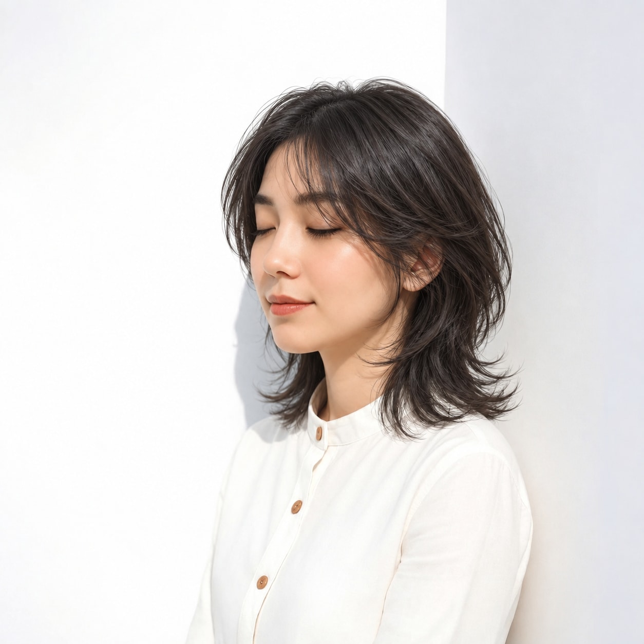 5. ミディアムヘア × 鎖骨レイヤー：長さを保ちながら、動く位置が低くなりすぎません