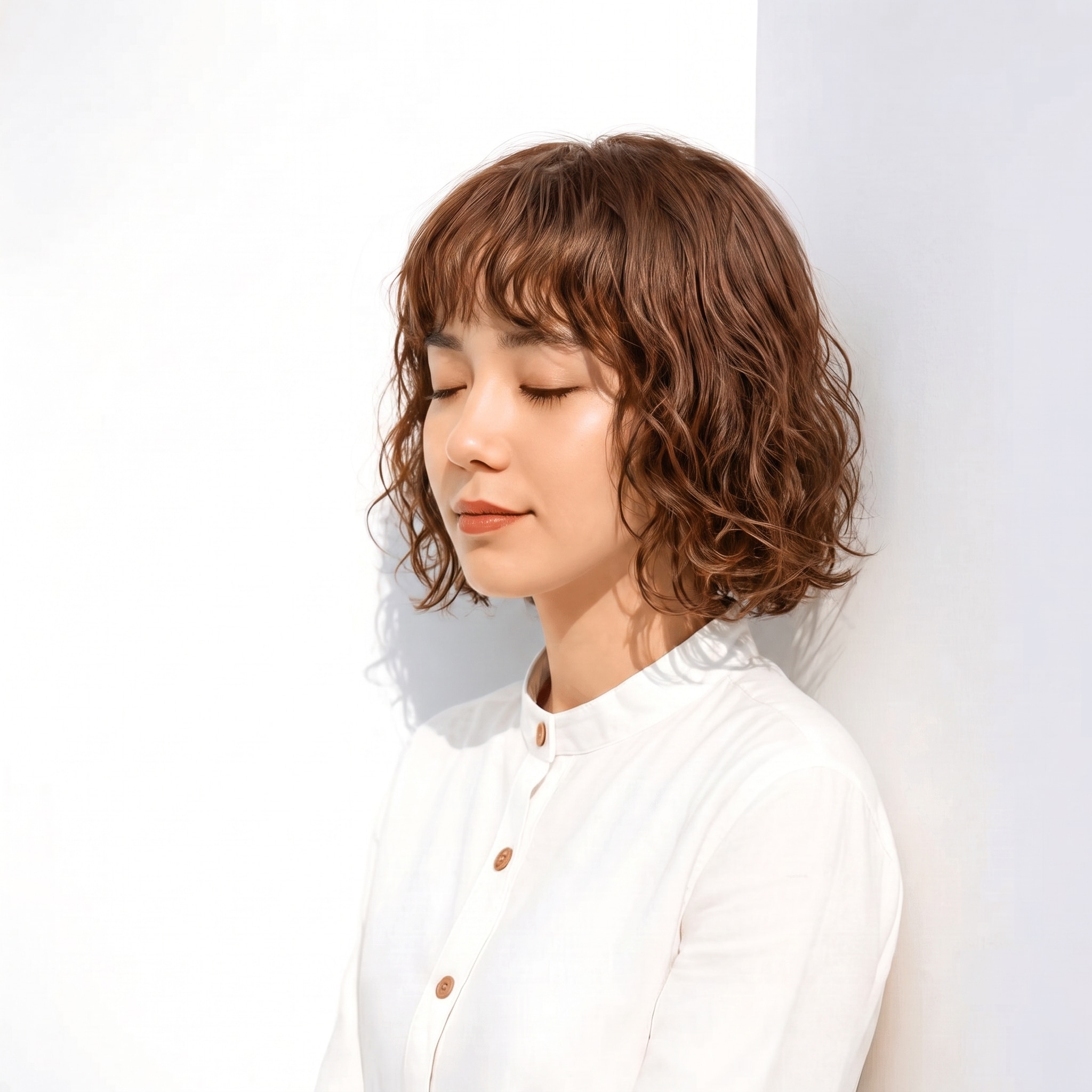 5. モカブラウン×ウェーブボブ: 赤みのある明るめブラウンでウェーブが華やかになる