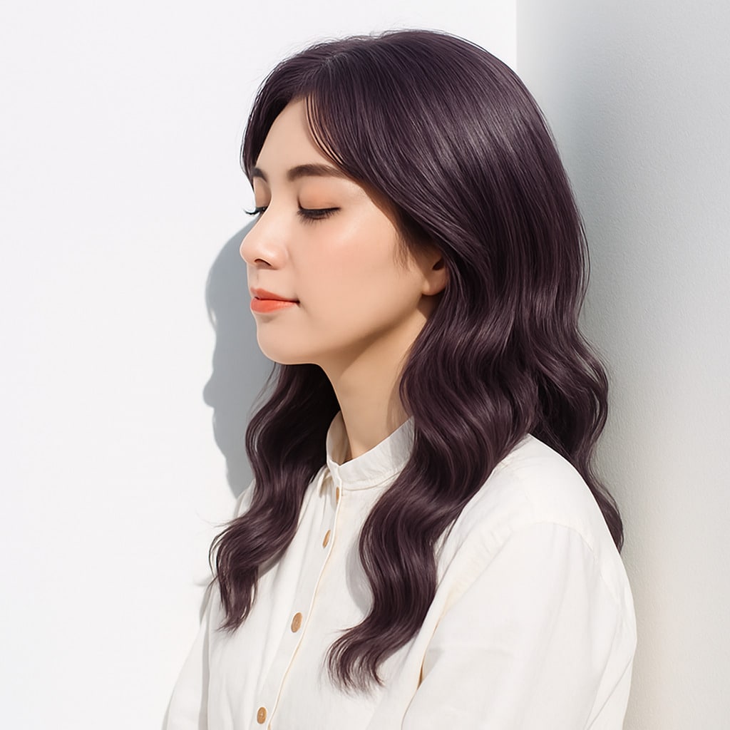 5. ラベンダーベージュ×ダークトーン：ほのかなスモーキー感が魅力的に