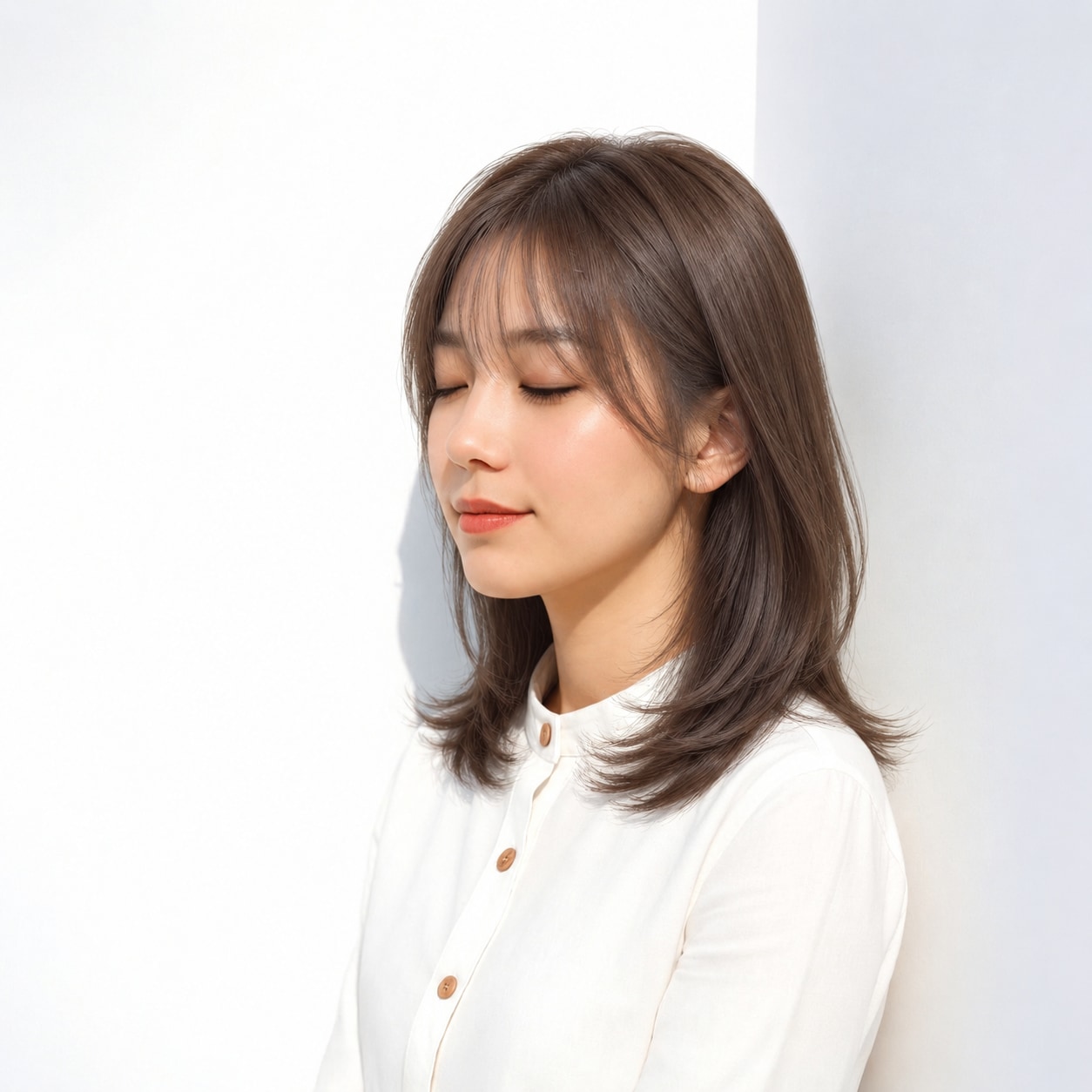 5. レイヤーミディアム × サイドバング：細い顔まわりで上品に