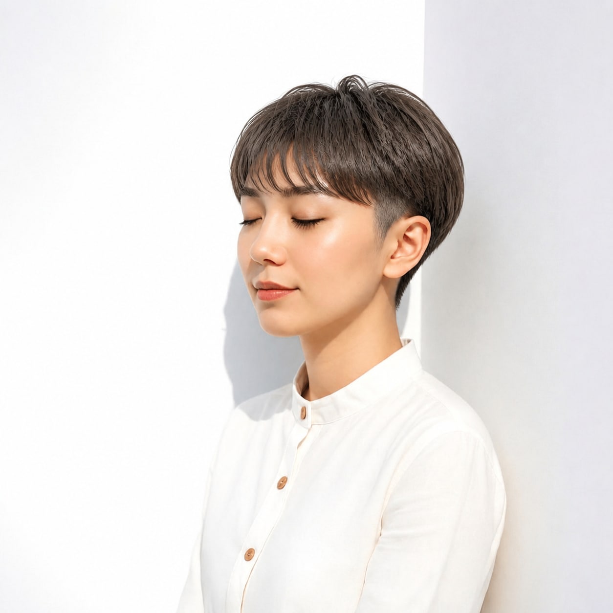5. 刈り上げショート × 黒髪マッシュ：丸みを楽しめる