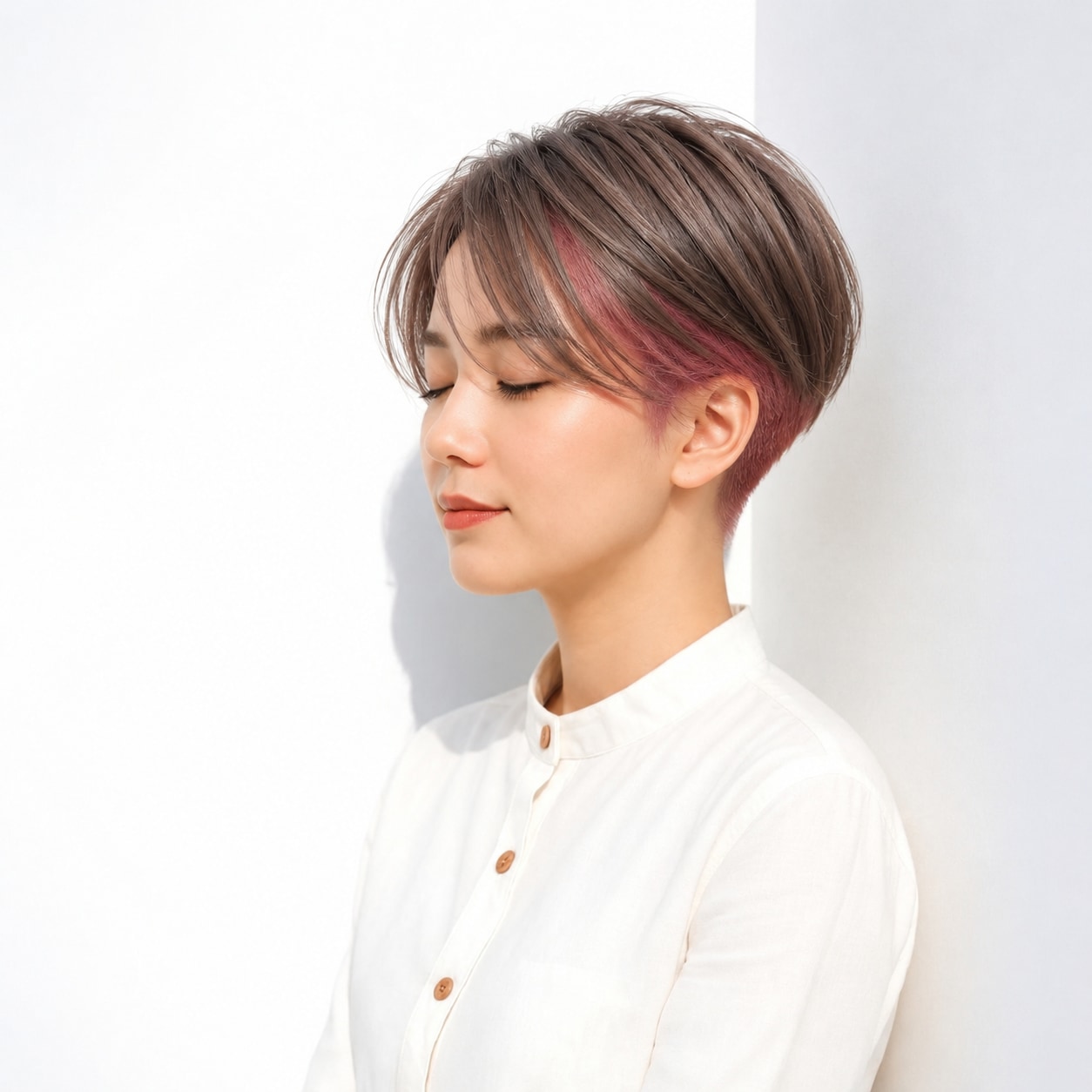 4. 刈り上げショート × ピンクのインナーカラー：耳元からのぞくピンクがおしゃれ