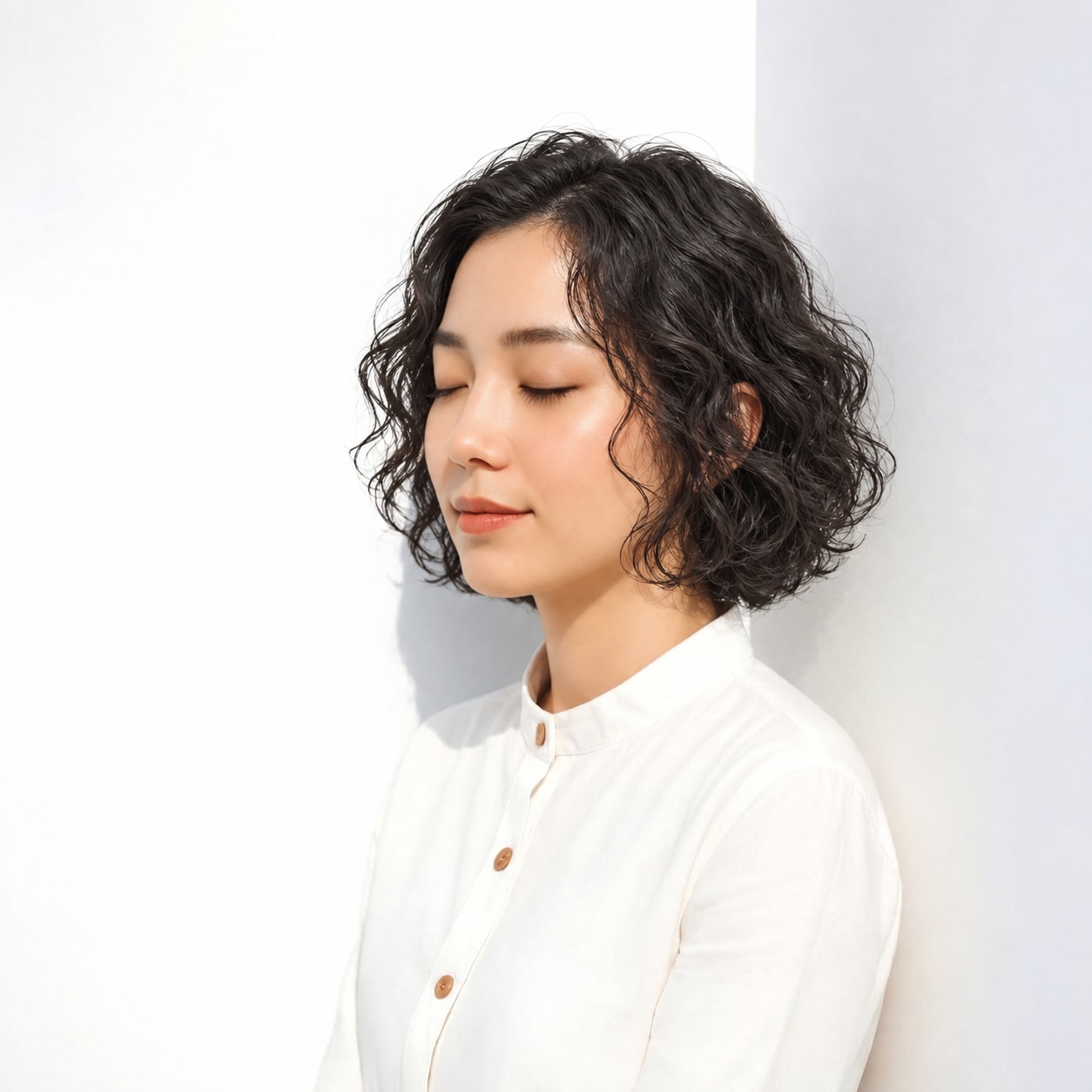 5. 強めボブパーマ × 前髪パーマ：顔まわりだけ直線にならず、全体の質感が自然につながります