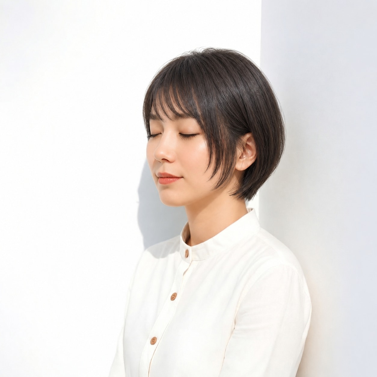5. 触覚バング × ショート：細い毛束がすっきりした輪郭にやわらかさを添える