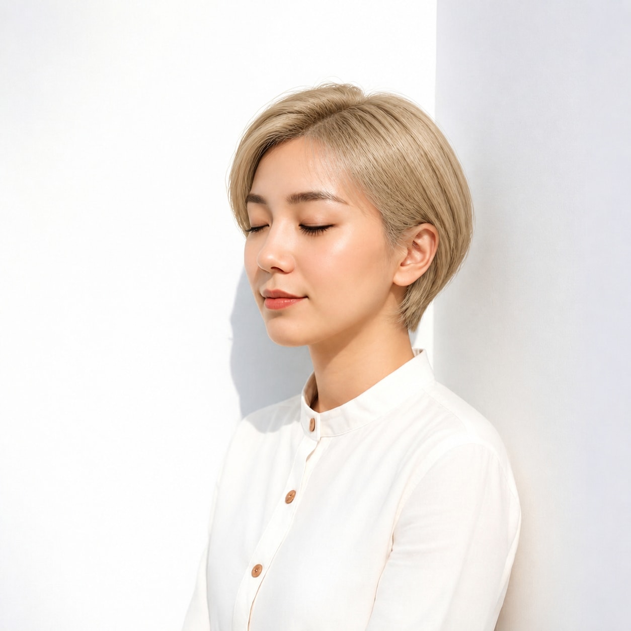 5. 金髪ショート × かき上げ前髪：軽く洗練された印象に
