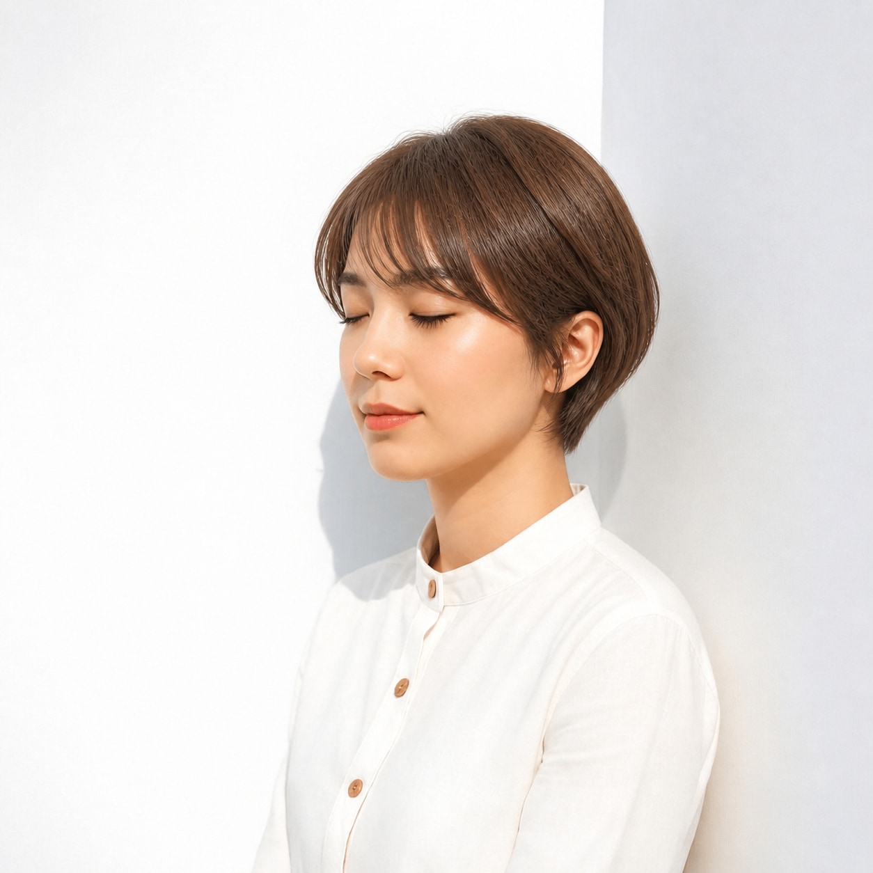5. 面長ボブ × 前髪あり × ダークショート：落ち着いて見える