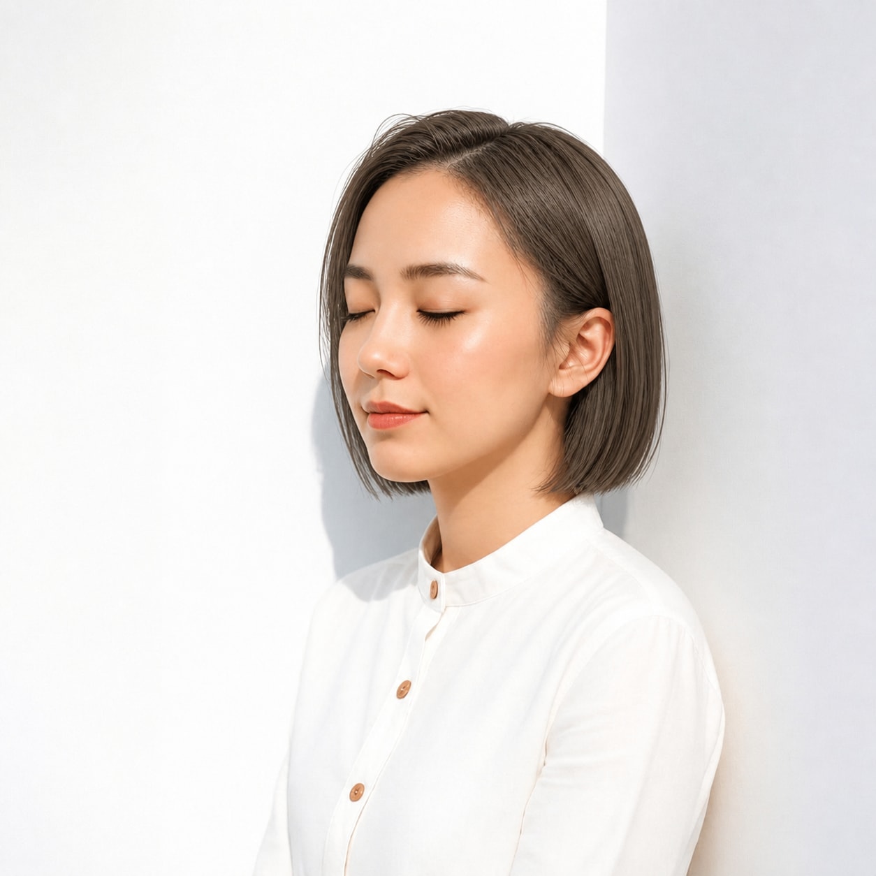 5. 面長ボブ × 前髪なし × ストレートボブ：端正にまとまる