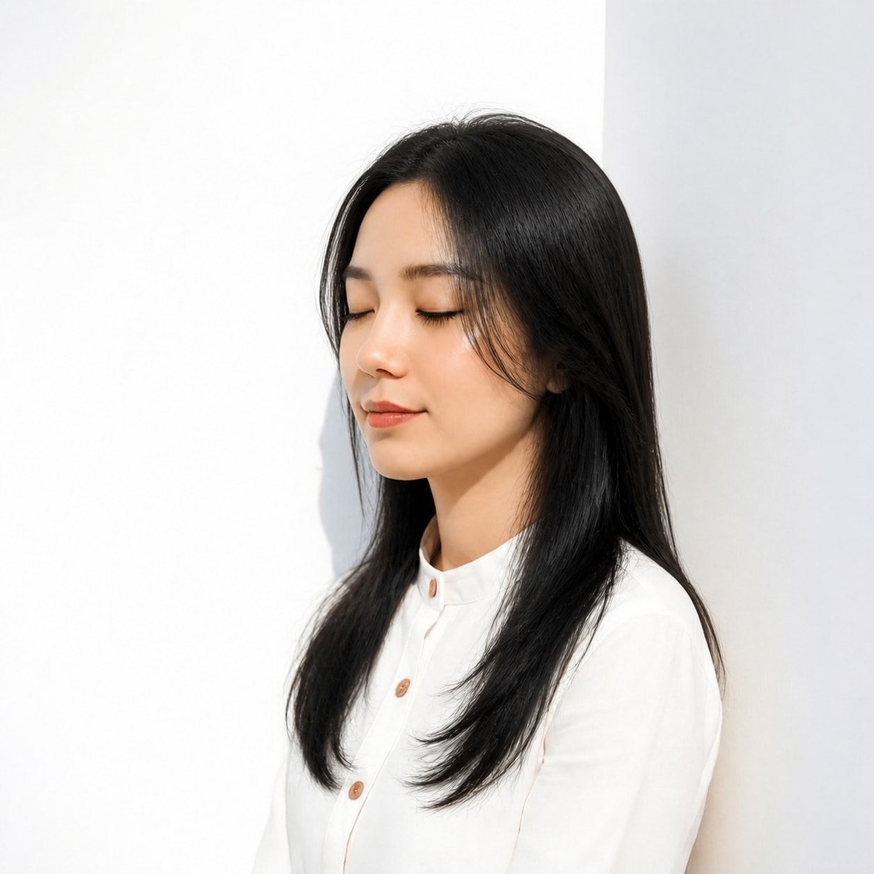 5. 黒髪ロング × 前髪なしストレート：すっきり端正
